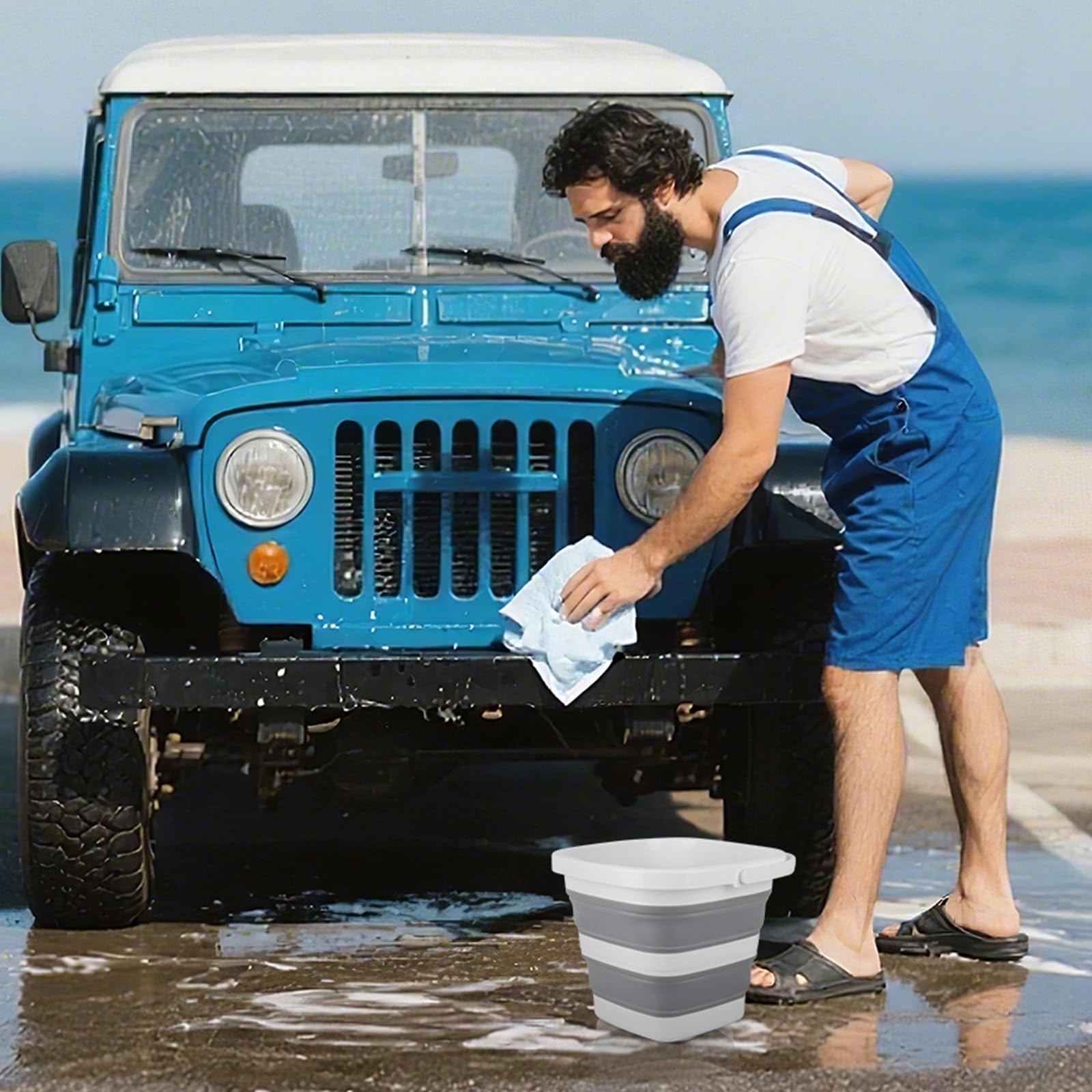 Car Wash Bucket 5L Collapsible Bucket for Cleaning Supplies Folding Mop Buckets Water Storage Containers for Camping Gardening — view 5