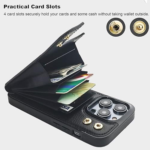 Miniatura 4 de Folosu Funda compatible con iPhone 14 Pro con tarjetero y rotación de 360, soporte de anillo de dedo con bloqueo RFID, doble botón, funda a prueba