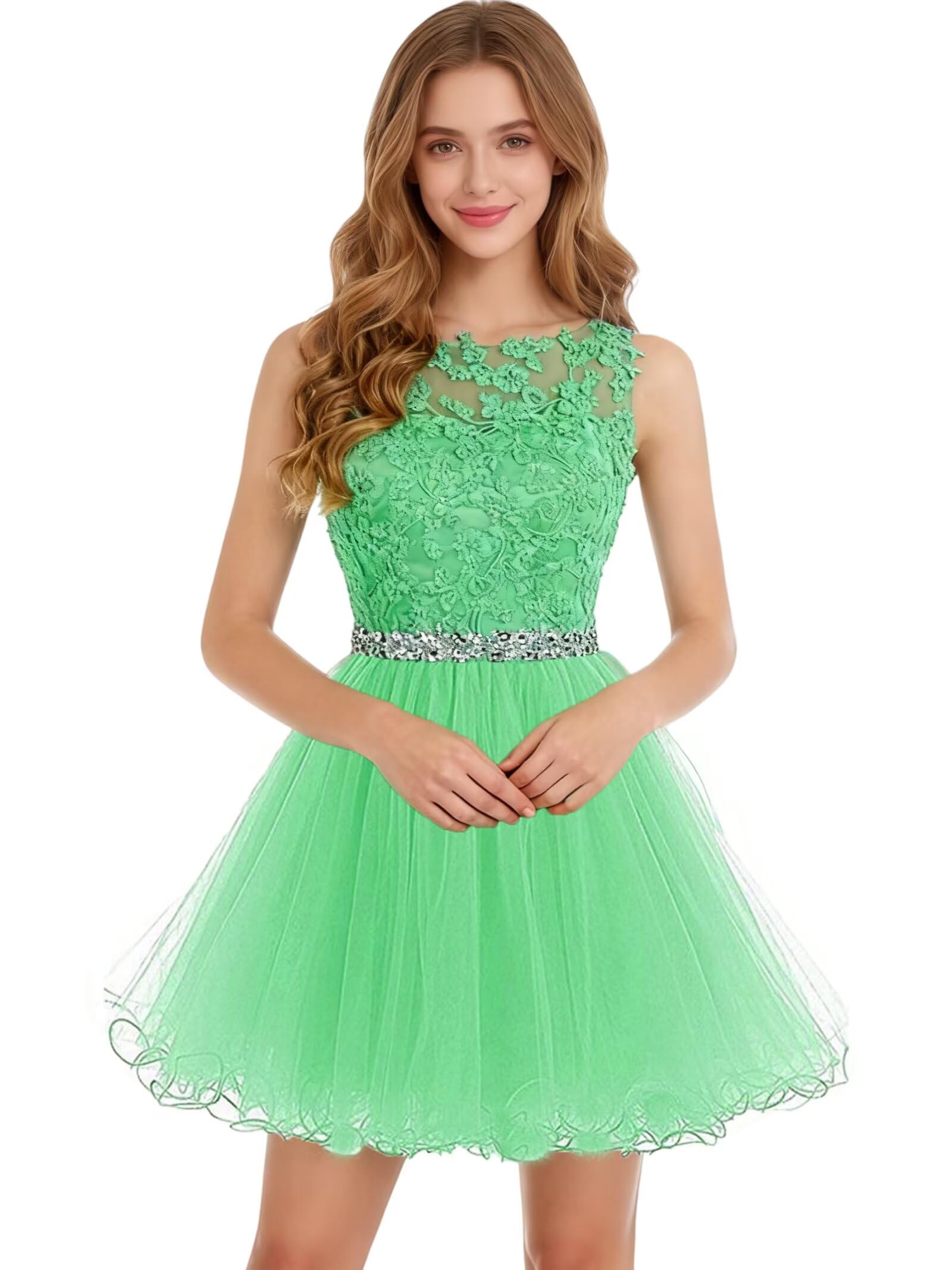 Dydsz Womens Scoop Appliques Homecoming Dress Short Cocktail Party Gown