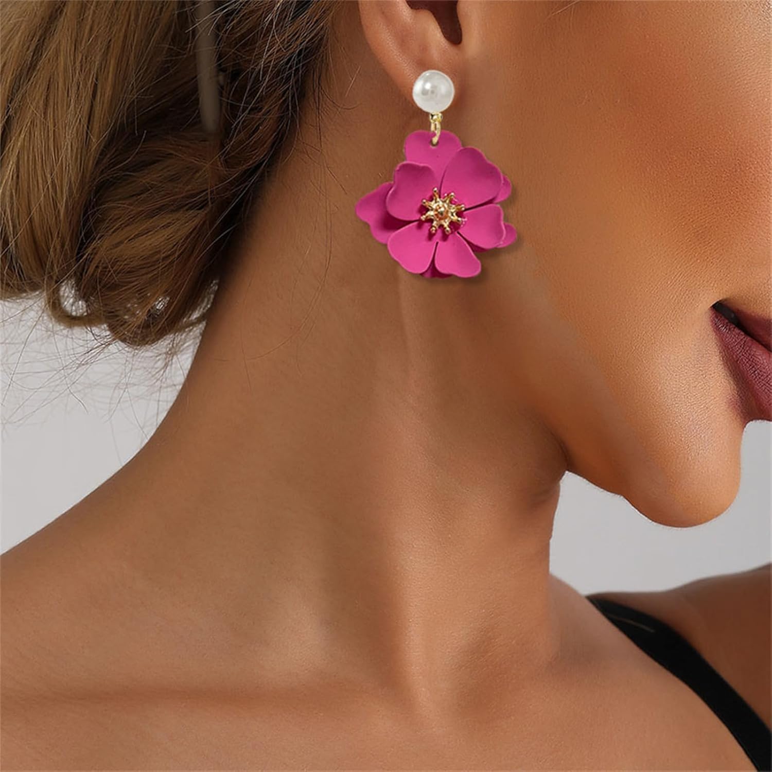 Dreuyet Bohemian Daisy Flower Earrings Necklace Set for Women Boho Layered Matte Long Petal Earring Dainty Floral Pearl Necklace Wedding Spring Holiday Jewelry - Image 6