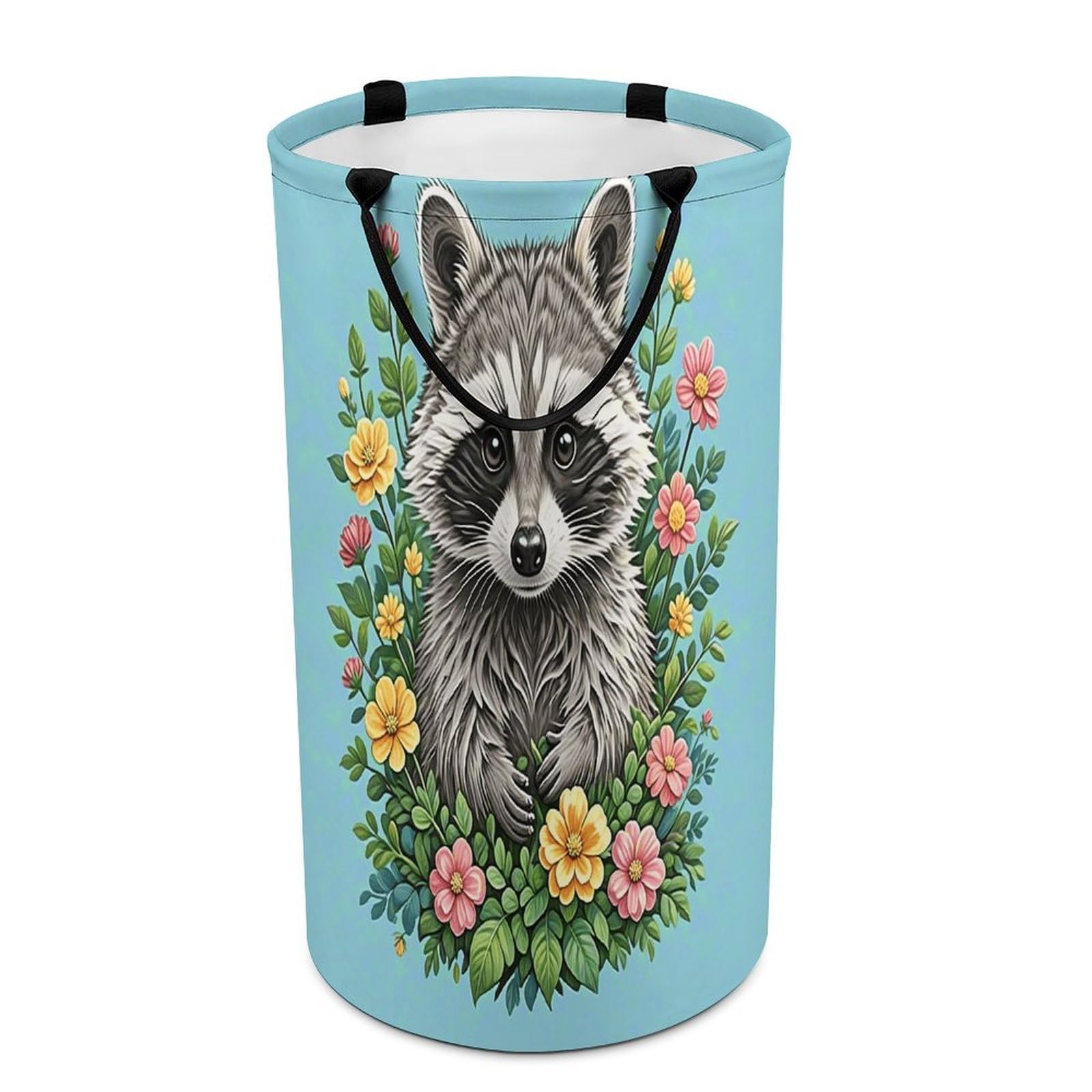 Raccoon Laundry Basket with Handles Large Collapsible Laundry Bag Freestanding Waterproof Clothes Hamper Decor Storage of Dirty Clothe for Family Bathroom 86L