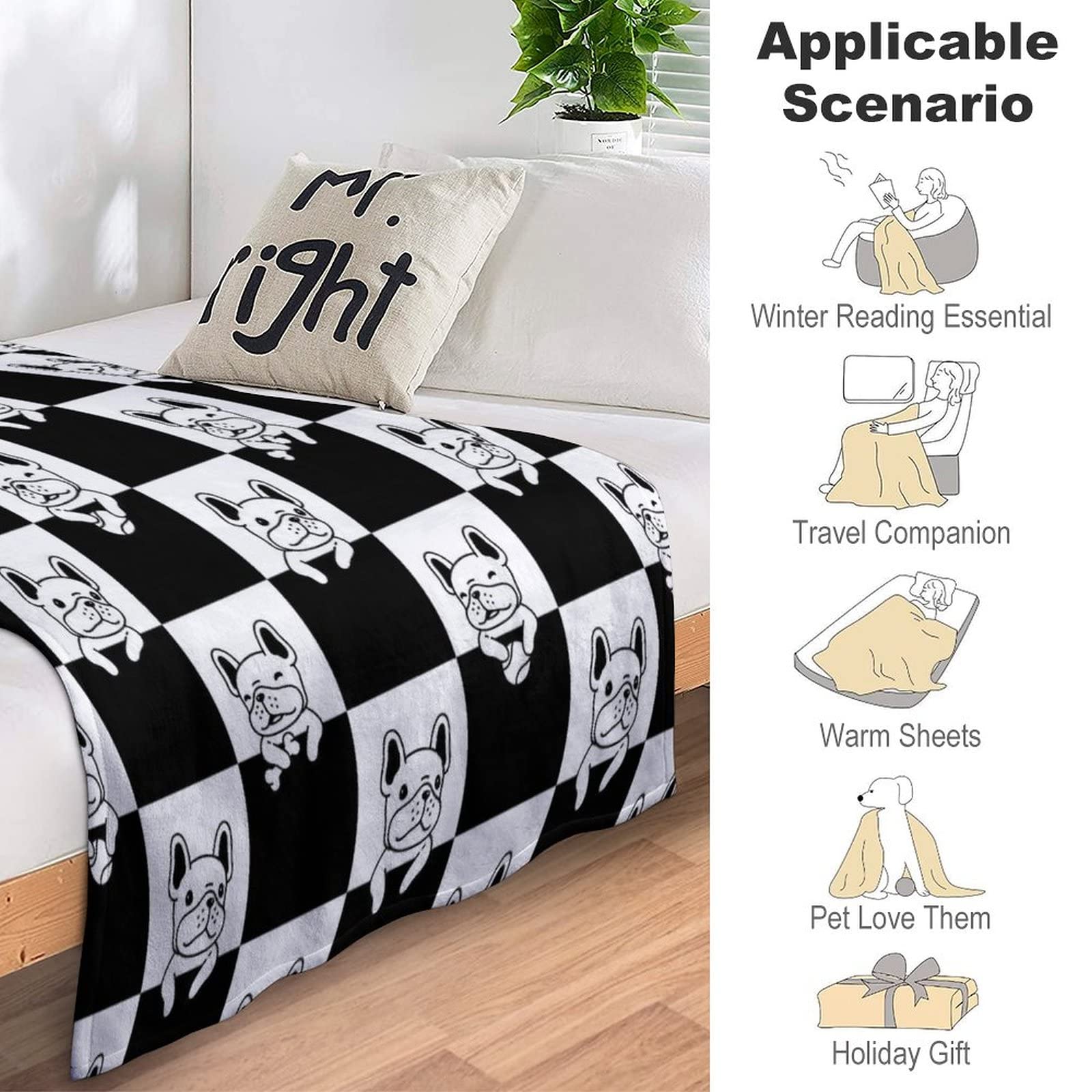 Couverture Polaire Chien Couverture Décorative Flanelle pour Lit Canapé 150×200cm
