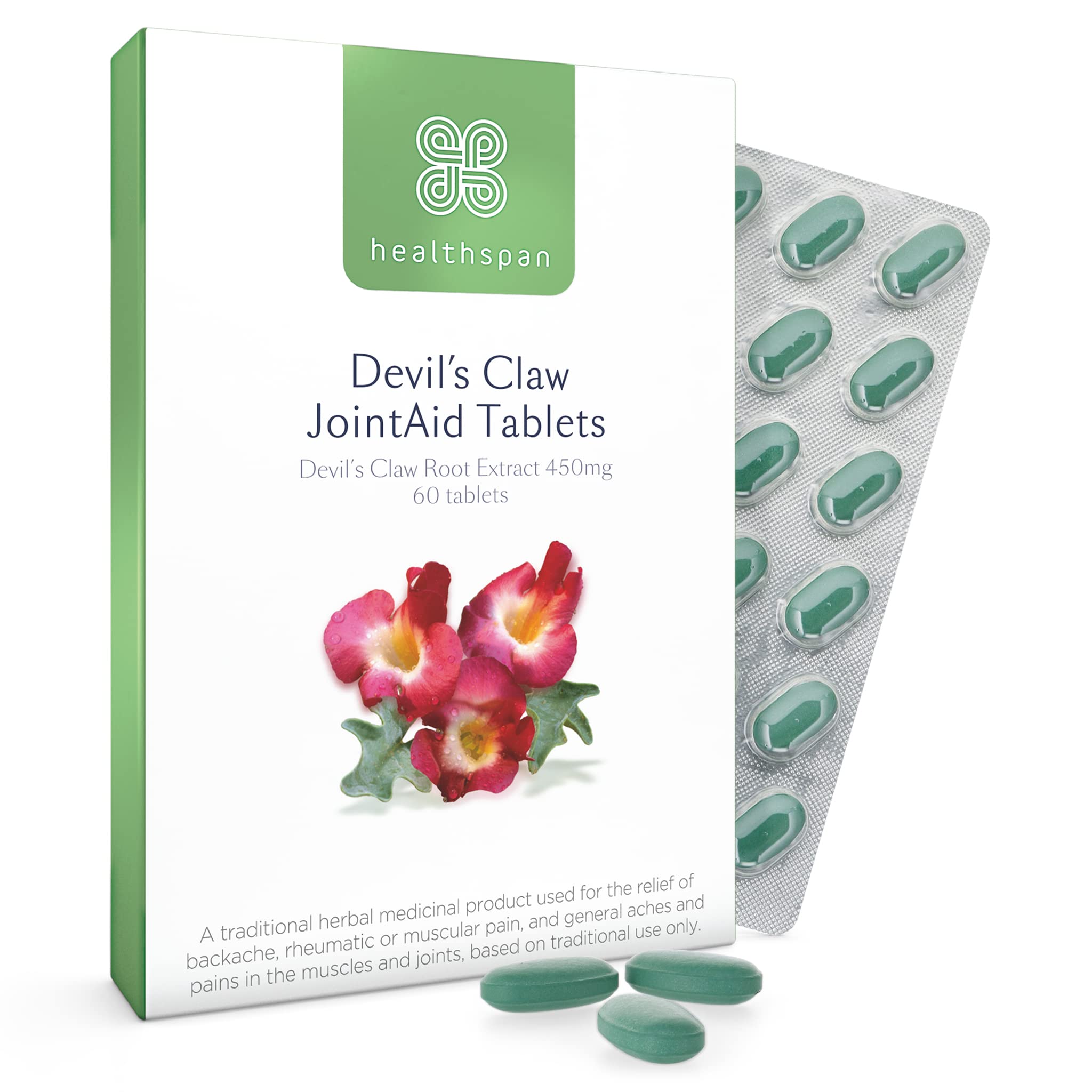 Healthspan Devil's Claw JointAid (1 Month Supply) | Traditional Herbal Medicine | to Relief Backache & Aches & Pains in Muscles & Joints | Gelatin Free