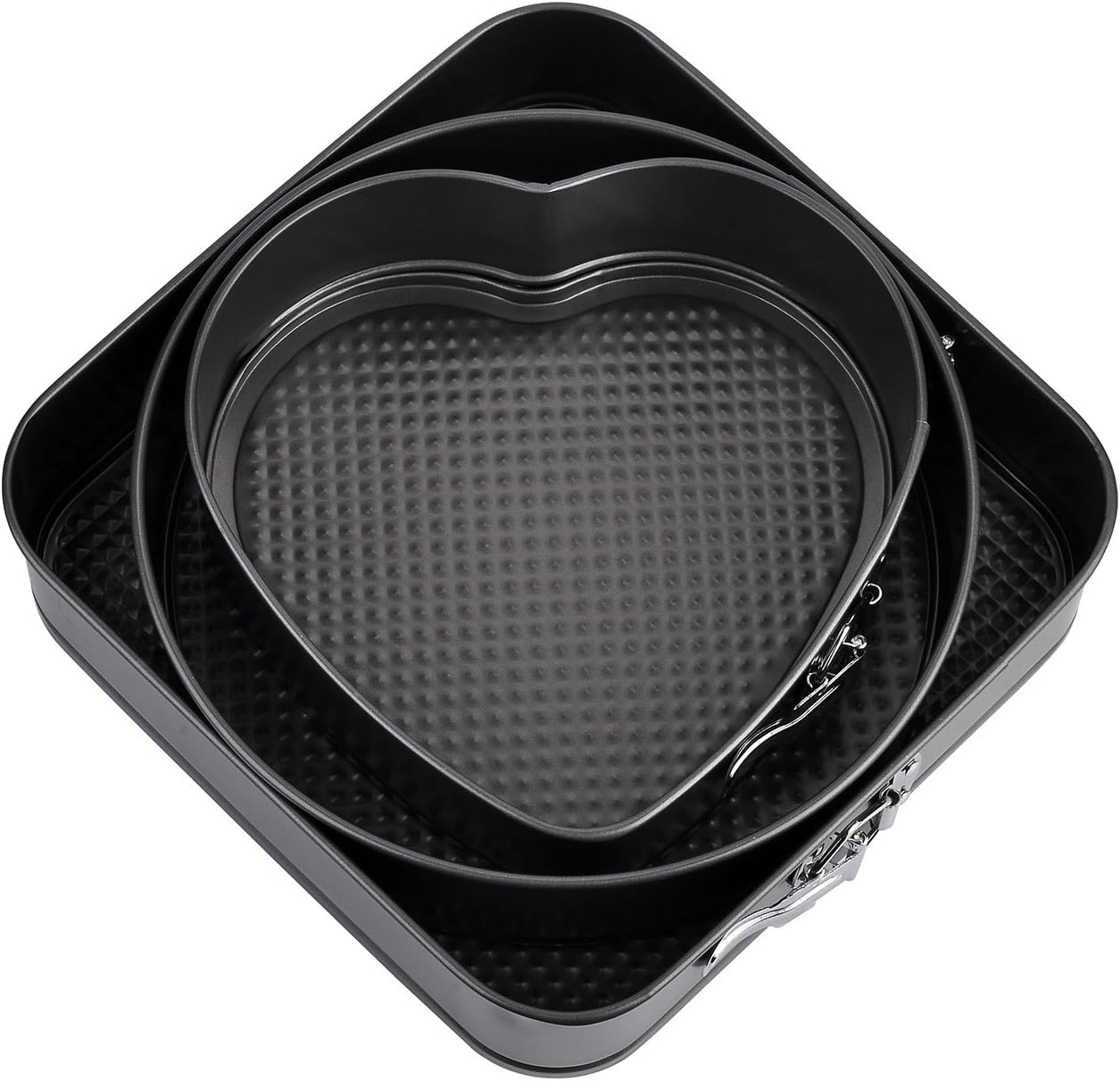 Springform Pan Set, 3 Pieces Cake Molds of Heart Round Square Cheesecake Pan (8/9/10 inch)