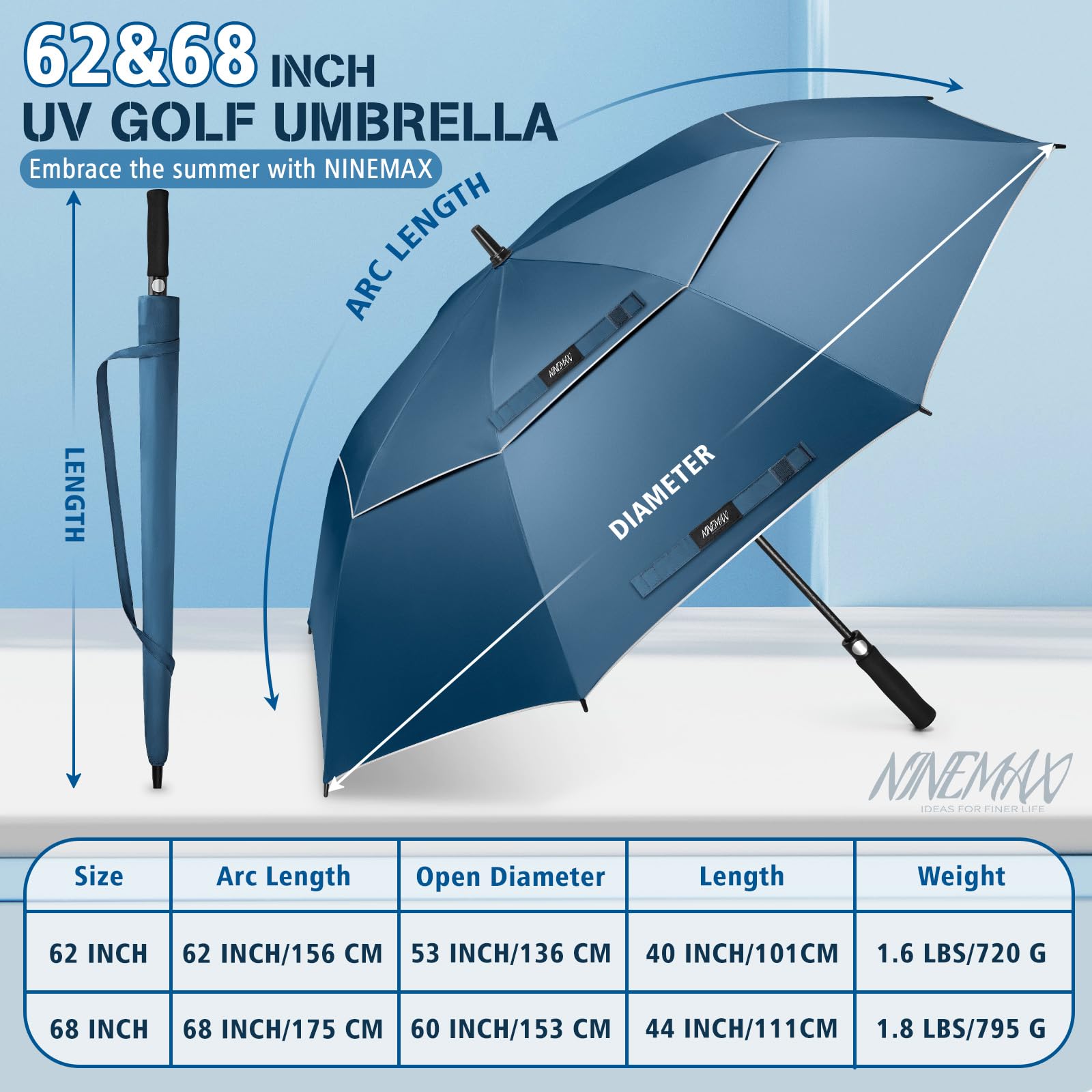 NINEMAX Sun Umbrella XL/XXL UV Protection Windproof Golf Umbrella