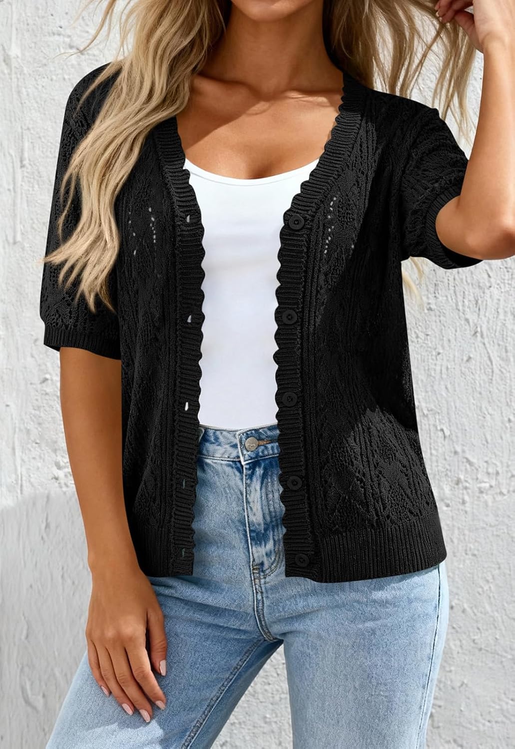 PRETTYGARDEN Women's Lightweight Spring Cardigans 2026 Short Sleeve Crochet Knit Sweater Tops Summer Beach Vacation Clothes - Image 3