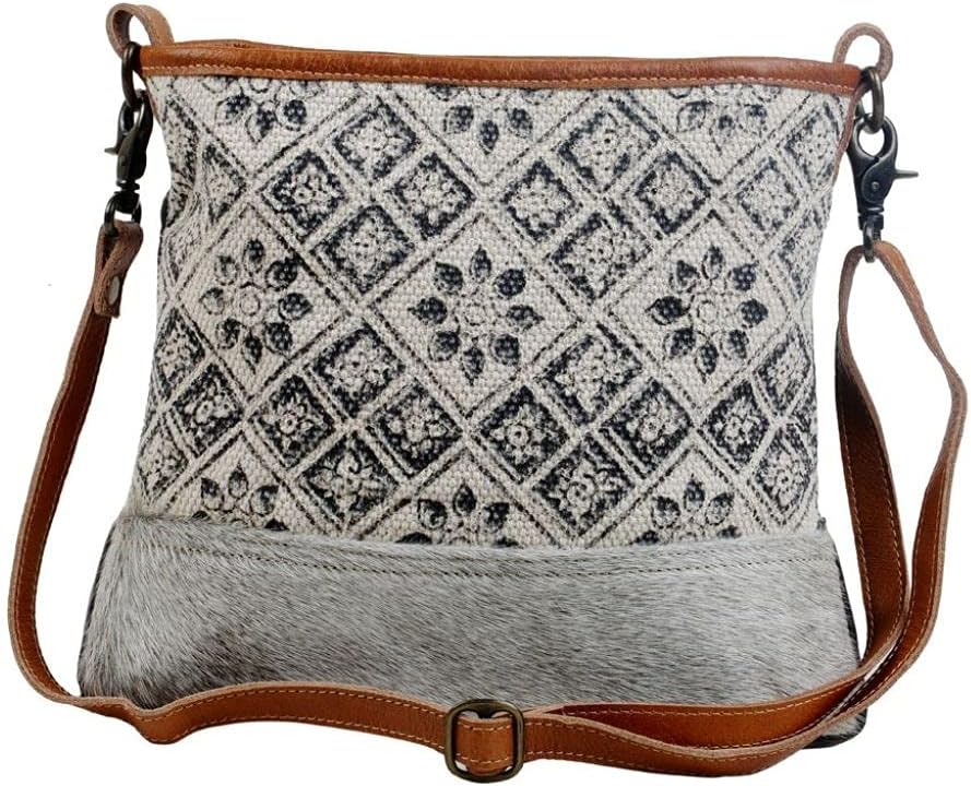 Myra Bag Tessellated Shoulder Bag Upcycled Cotton & Cowhide Leather S-2861