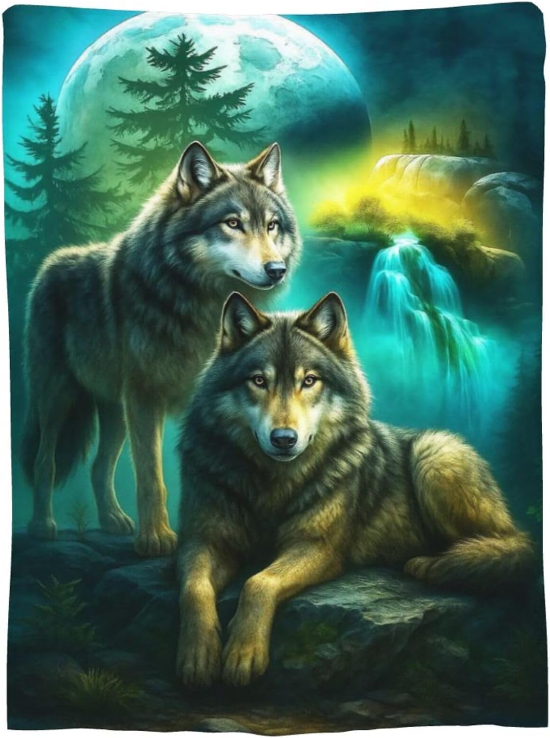 Wolf Blanket Blue-Green Wolf Fleece Throw Blanket Super Soft Fuzzy Plush Cozy Warm Wolves Decor Stuffed Bedding Blankets Gift for Boys Girls Men Women Kids & Adult 50"X40" - Image 9