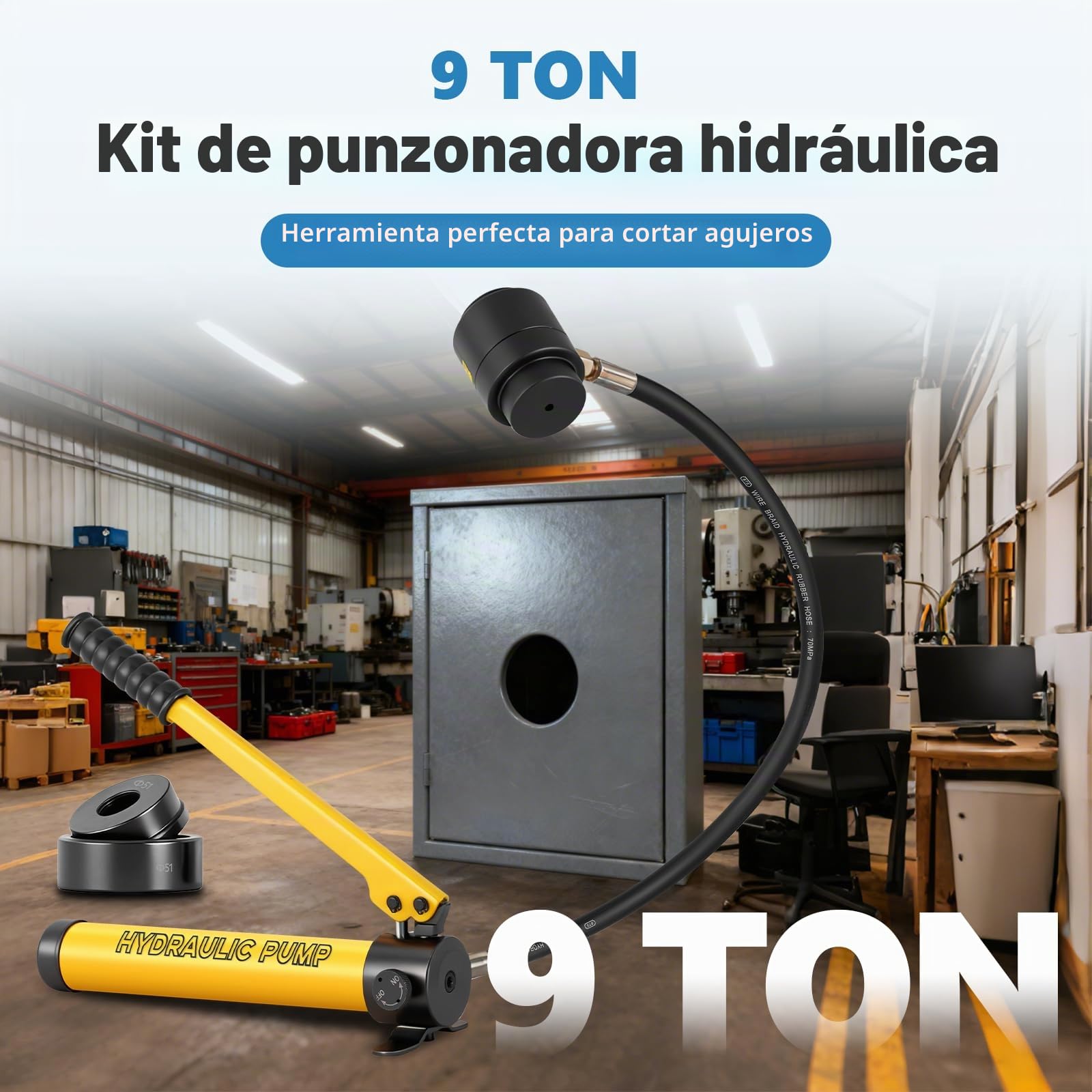 MXBAOHENG 9 T Perforadora hidráulica de metal con 6 troqueles de 16/20/26/32/39/51 mm perforadora hidráulica para acero inoxidable ≤ 1,6 mm; chapa de hierro ≤ 3,2 mm