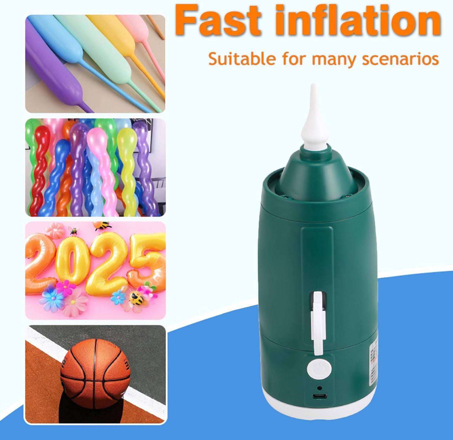 Rechargeable Cordless Portable Electric Balloon Pump - Built-in Battery Air Machine, Dual Modes for Latex/Foil/Balloon/Basketball, Includes Red Mesh Bag, Perfect for Party/Birthday Decor