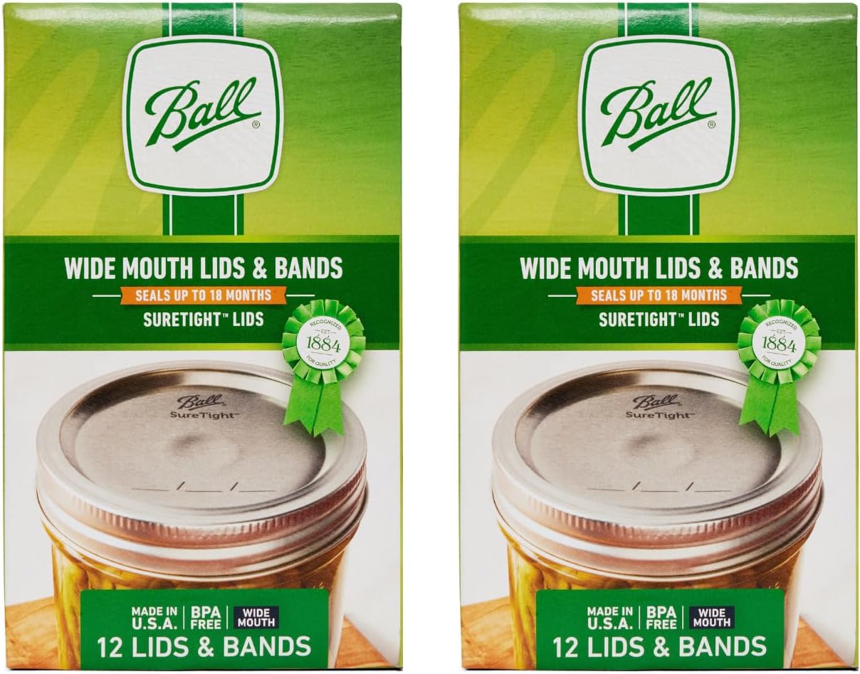Mason Jar Lids with Bands, Wide Mouth, 12 CT (Pack of 2)