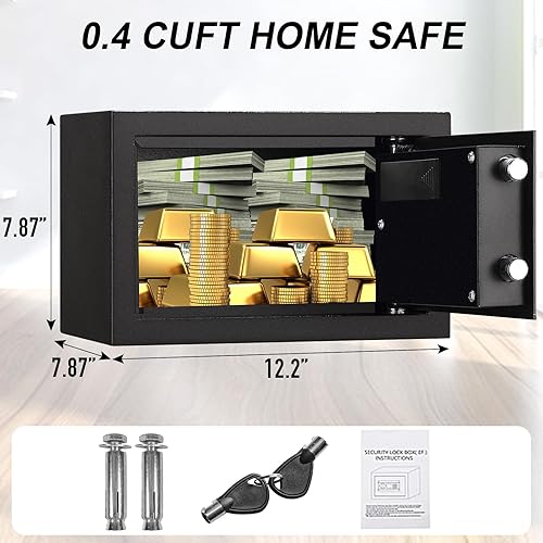 Miniatura 2 de Tenamic Caja de seguridad digital electrónica de 0.23 pies cúbicos, caja de seguridad digital con teclado, caja fuerte para gabinete, acero de