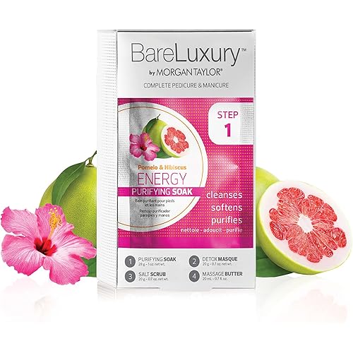 Morgan Taylor BareLuxury 4-Step Complete Pedicure & Manicure Packs - Complete Nail Care Kit with Soak, Masque, Scrub & Massage Butter, Professional Spa-Quality Treatments (Energy Pomelo & Hibiscus)
