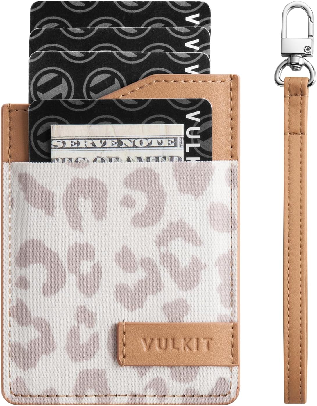 VULKIT Small Wallet for Women, Slim RFID Leather Credit Card Holder for Men, Mini Thin Purse with Wristlet Keychain(Leopard-Khaki)
