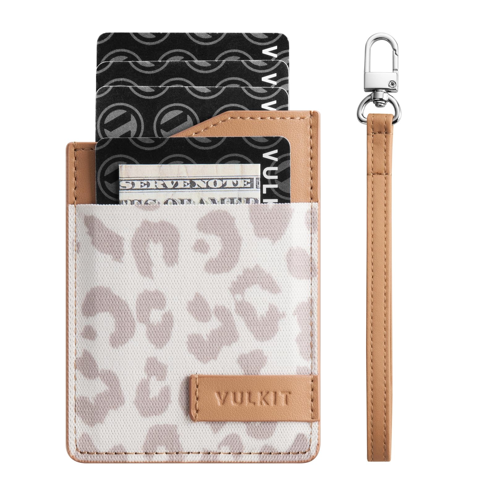 VULKIT Small Wallet for Women, Slim RFID Leather Credit Card Holder for Men, Mini Thin Purse with Wristlet Keychain(Leopard-Khaki)