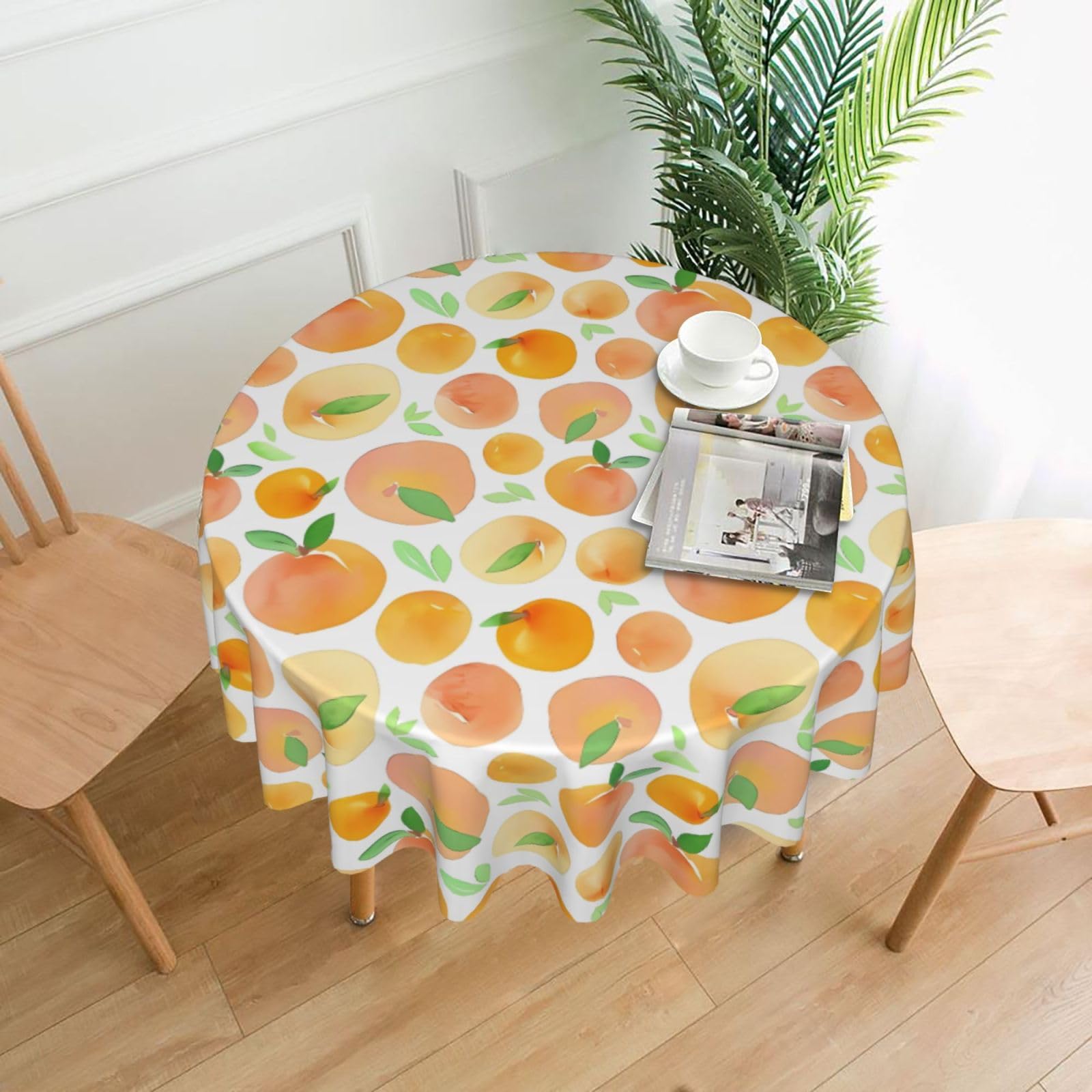 WHJSHOP Peach Prints Round Decorative Tablecloth 60in – High-Grade Polyester Throw Cover for Dining Table Protection & Elegant Home Decor