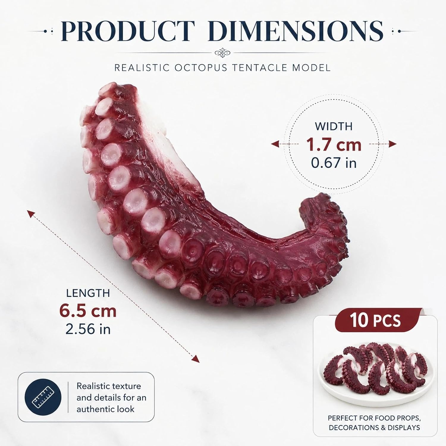 LOGOFUN 10 Pcs Artificial Octopus Simulation Octopus Tentacle Model | Realistic Design, Fake Sea Food Photo Prop, Dish Presentation, 6.50X3.00X1.70cm/2.55X1.18X0.67in