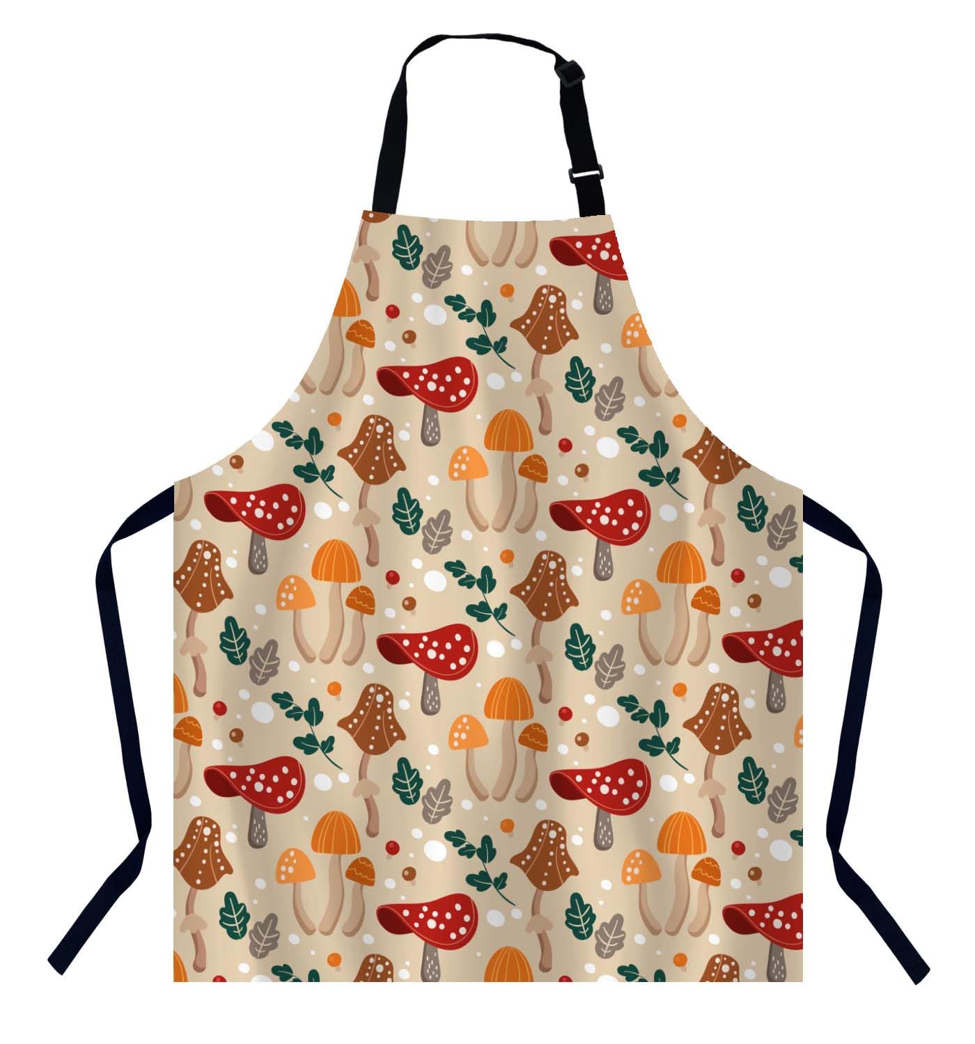 BGBDEIA Colorful Mushroom Kitchen Apron for Women Men, Adjustable Apron Chef Bakers Apron Cooking Apron Cooking Baking Gardening