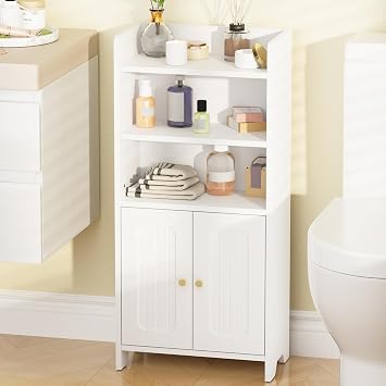 BEWISHOME Bathroom Storage Cabinet,Small Floor Cabinet,Toilet Paper Cabinet | with 2 Doors and Shelves, Bathroom Organizers and Storage for Small Spaces, White 7.9" D x 14.6" W x 31" H YYG08W