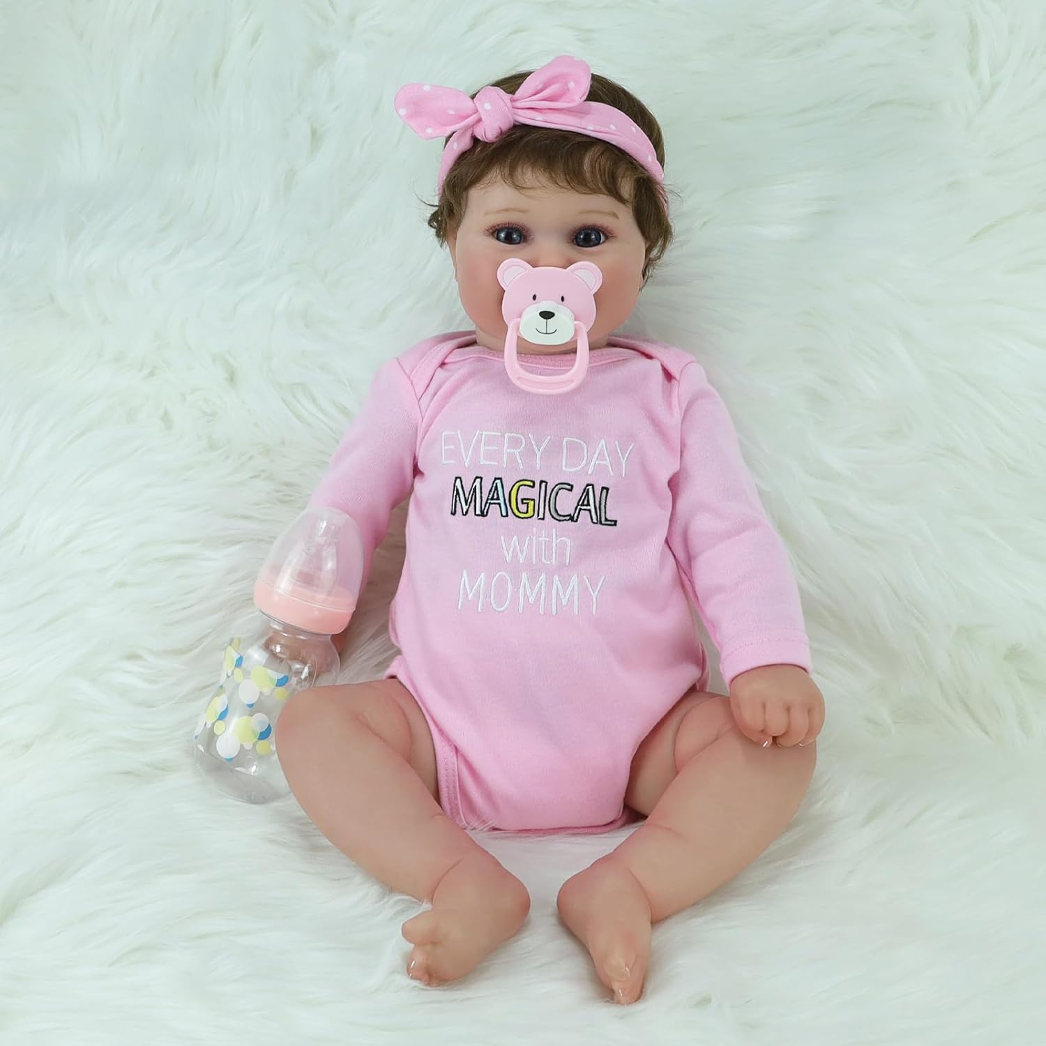 Reborn Baby Girl Dolls, 18" Realistic Newborn Baby Dolls with Soft Vinyl Silicone Full Body for Girls, Lifelike Baby Dolls with Soft Flower Headband for 3+ Aged Kids (Yellow, 18 Inches)