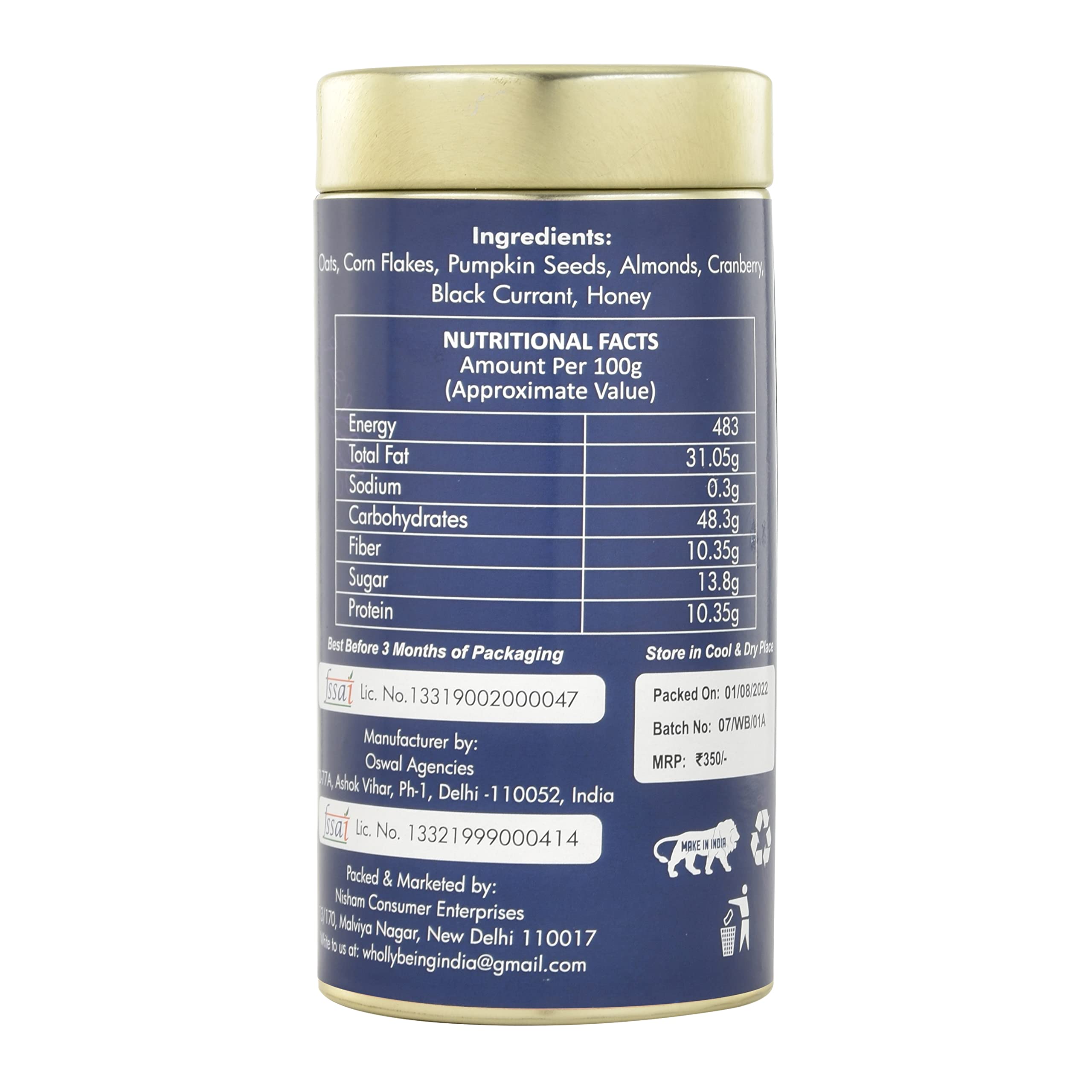 Wholly Being Granola Crisp & Crunch 180 grams with Oats, Corn Flakes, Nuts, Seeds & Berries| Granola for breakfast| Diet Food| Healthy Cereal| Tasty & Healthy