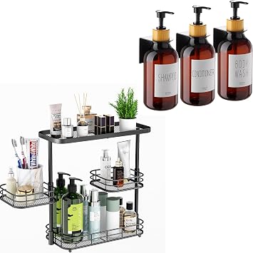 VITVITI Shampoo and Conditioner Dispenser with 3 Tier Bathroom Organizer Countertop