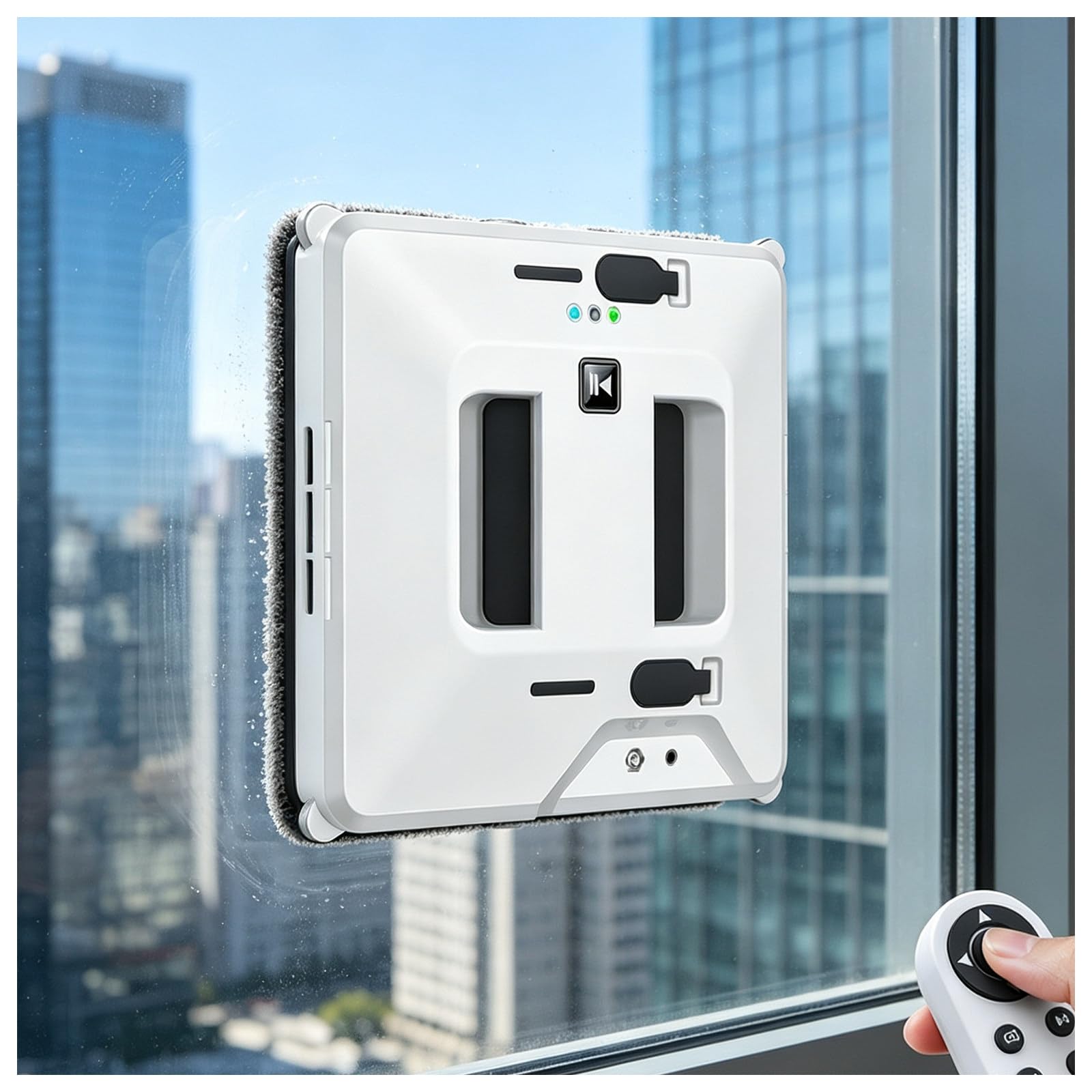MIAOXIAOLONG Automatic Window Cleaning Robot with Smart Edge Recognition and Path Planning, with 2 Water Spray, Remote Control, Multi-Safety System Anti-Drop for Windows, Doors & Glass