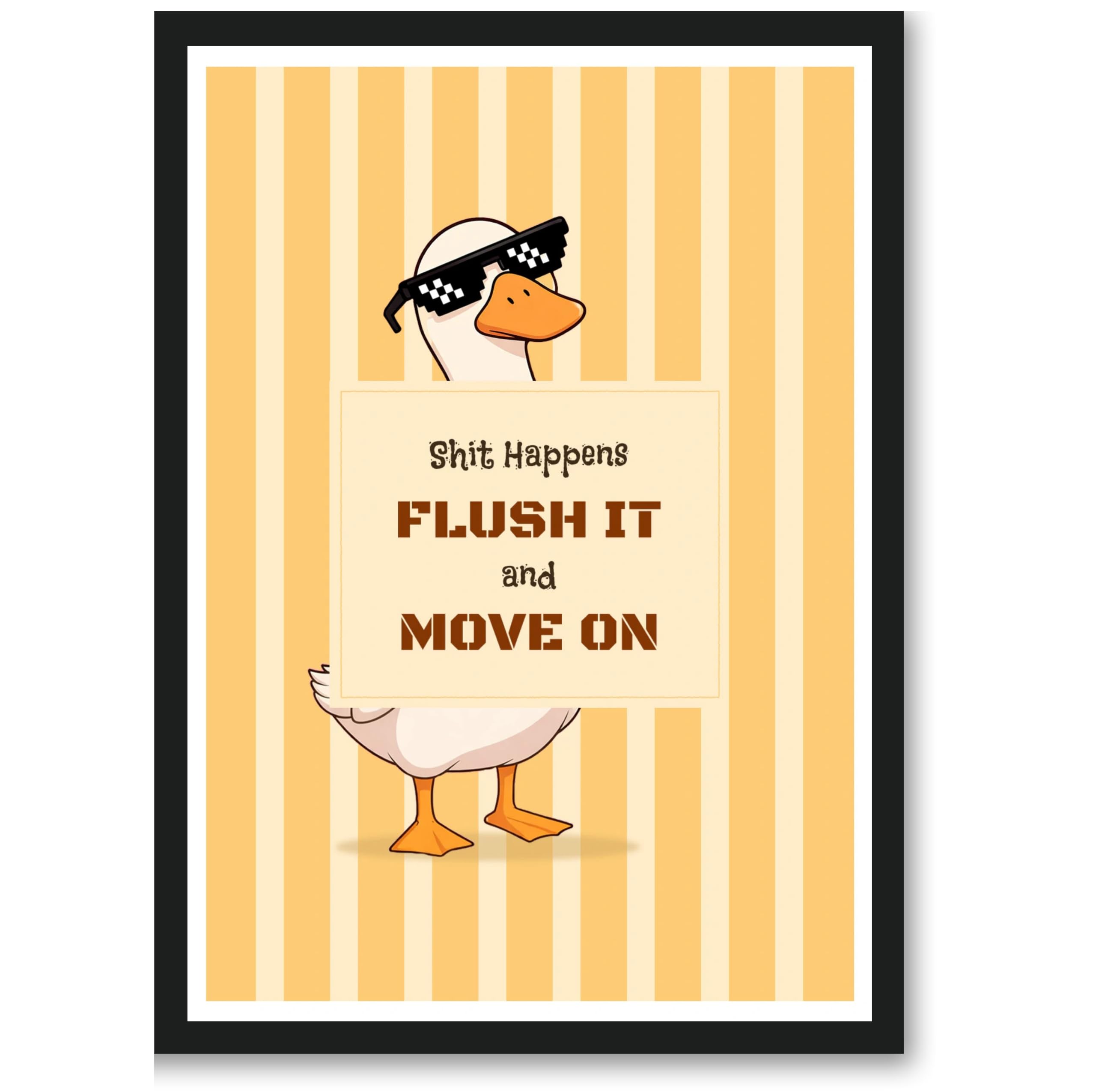 Flush It And Move On Funny Bathroom Duck Wall Poster Frame Decor | Funny duck bathroom wall poster frame quirky restroom decor premium framed artwork perfect for bathroom home cafe gift-image-3