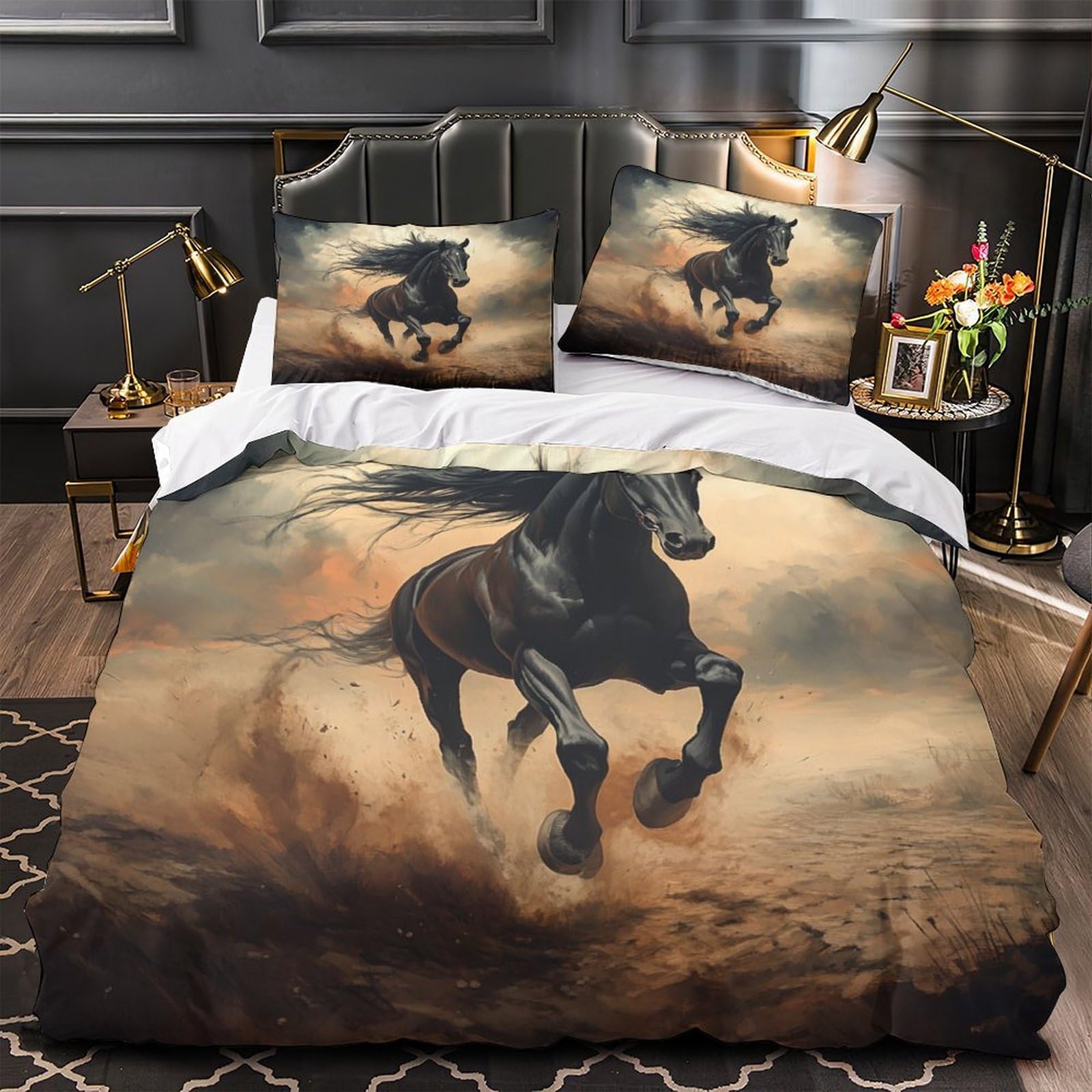 Parure de lit cheval au galop pour transformer la chambre d'un garçon avec un décor sauvage 3D
