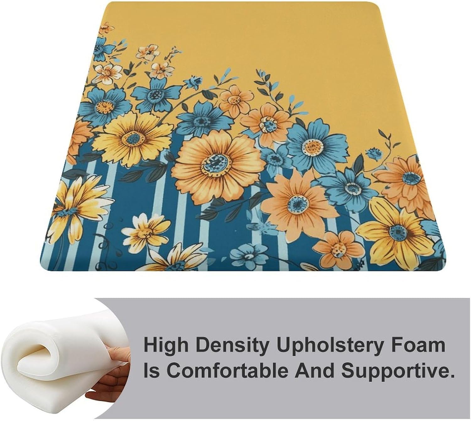 Yellow and Blue Floral Chair Cushion Memory Foam Breathable Chair Pads Square Large Pillows Seating Comfort Meditation Floor Pillow Car Seat Cushion for Indoor/Outdoor Chairs