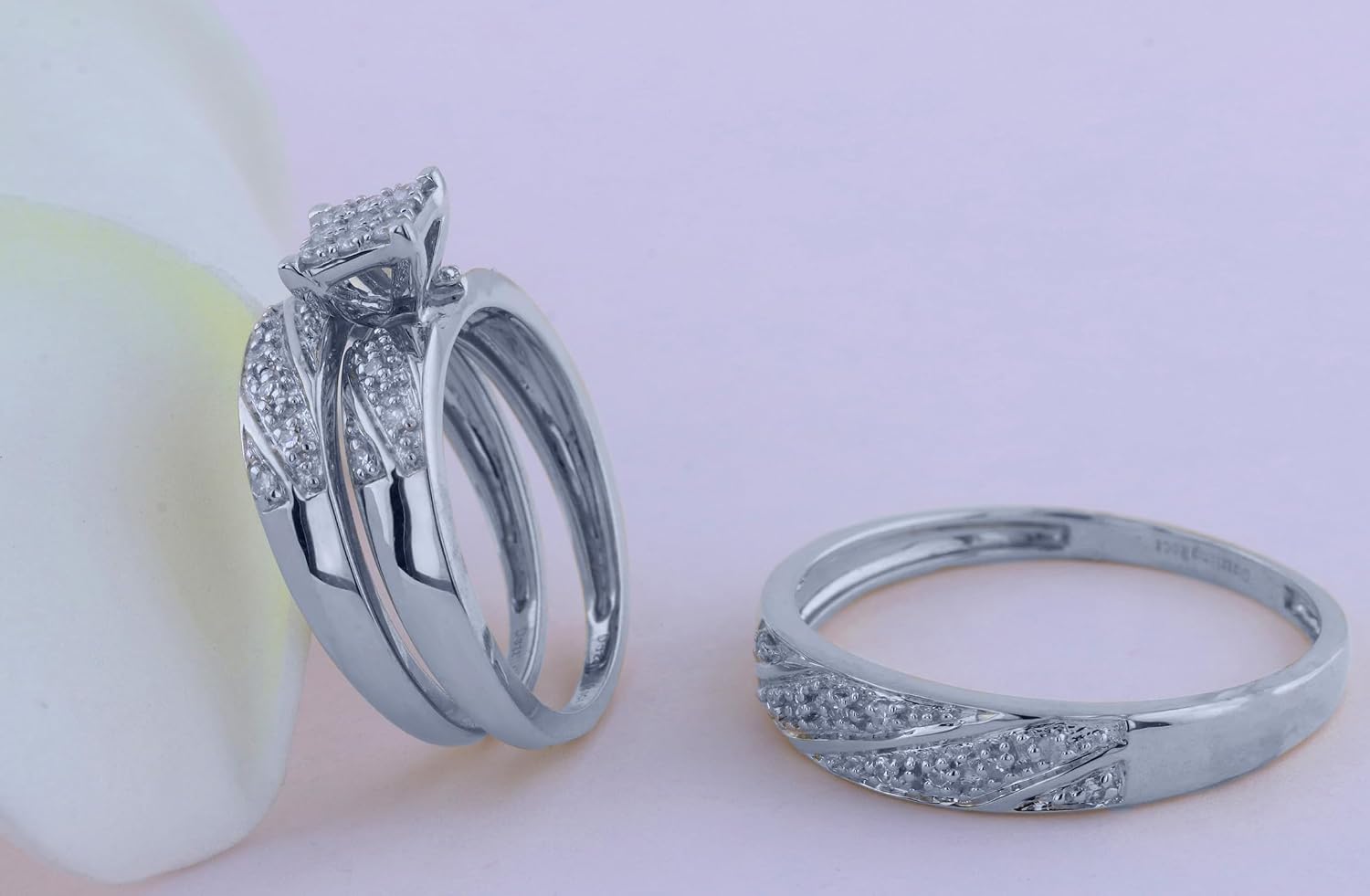 Dazzlingrock Collection 0.30 Carat (ctw) Round White Diamond Cluster Men's and Women's Engagement Ring Trio Set, 10K White Gold