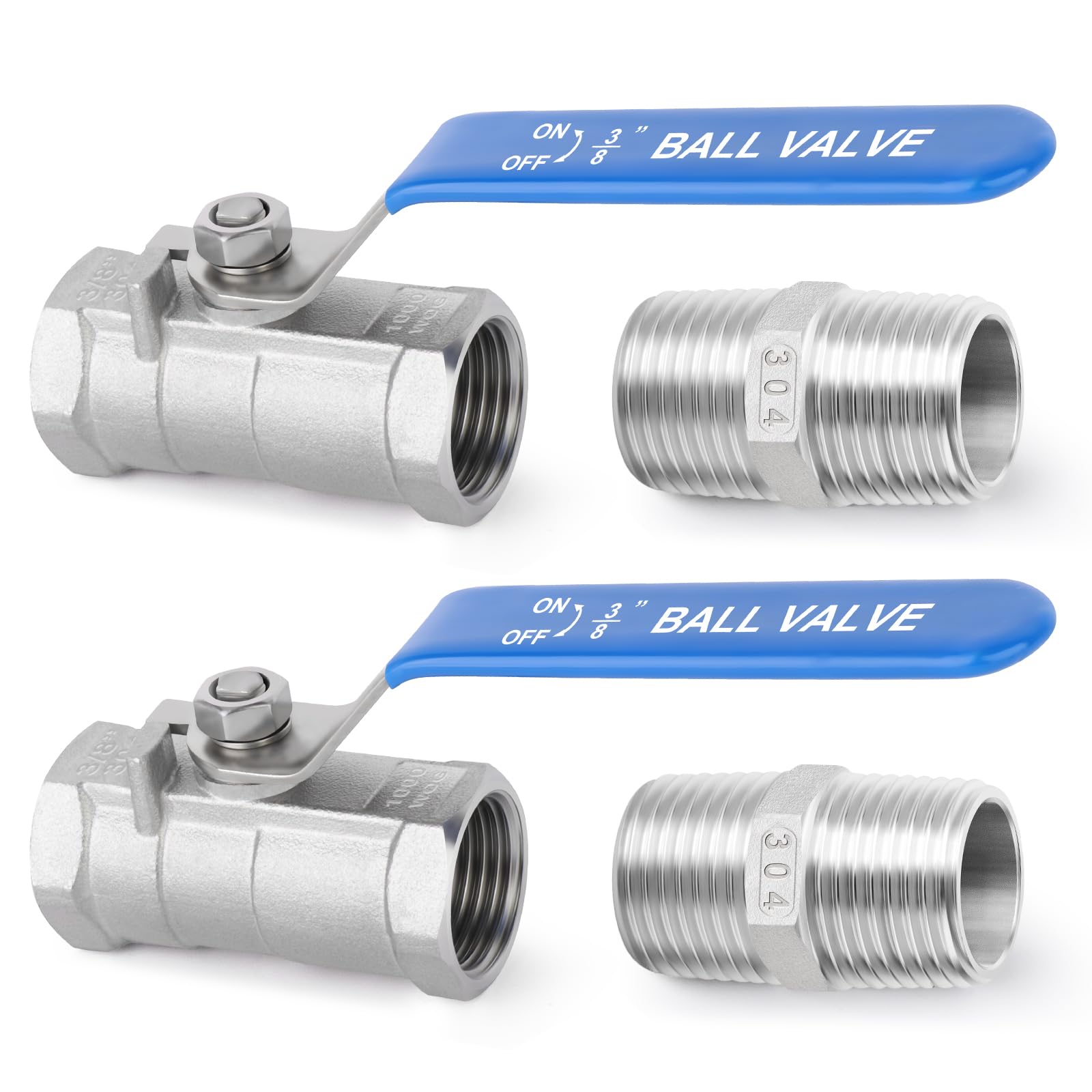 Vanne à bille 3/8 FBSP TAISHER en acier inoxydable 304 avec mamelons bleus pour tuyauterie