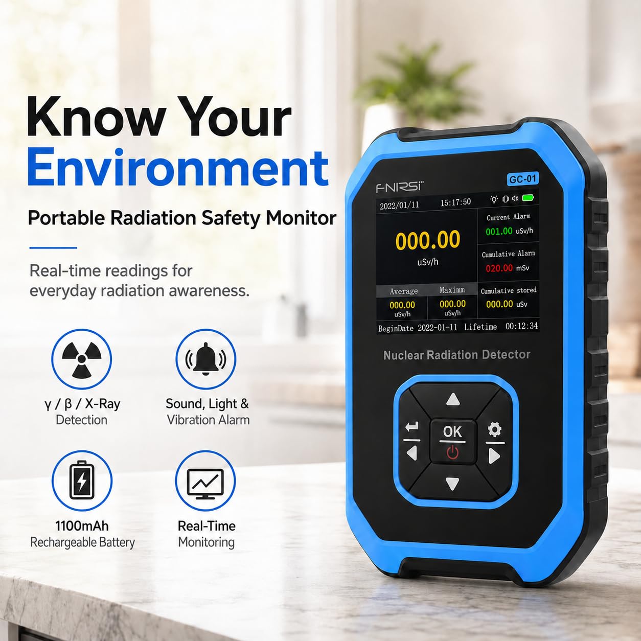 FNIRSI GC-01 Geiger Counter Nuclear Radiation Detector,Curve Display — Amazon image 2
