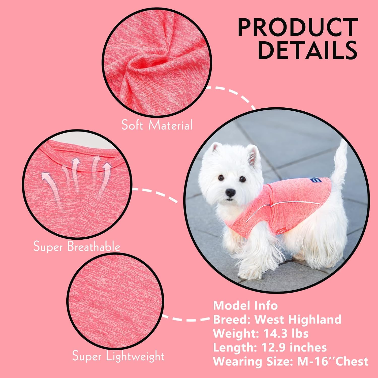 KYEESE Medium Dog Shirts Quick Dry Reflective Lightweight Soft Dog T-Shirts Tank Top Breathable Sleeveless Vest Sun Protection Dog Clothes