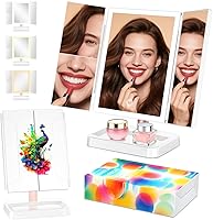 Vista 1 de Espejo de maquillaje iluminado, espejo de tocador regulable con luces, tres modos de iluminación de color y aumento 1X 2X 3X Pavo real B