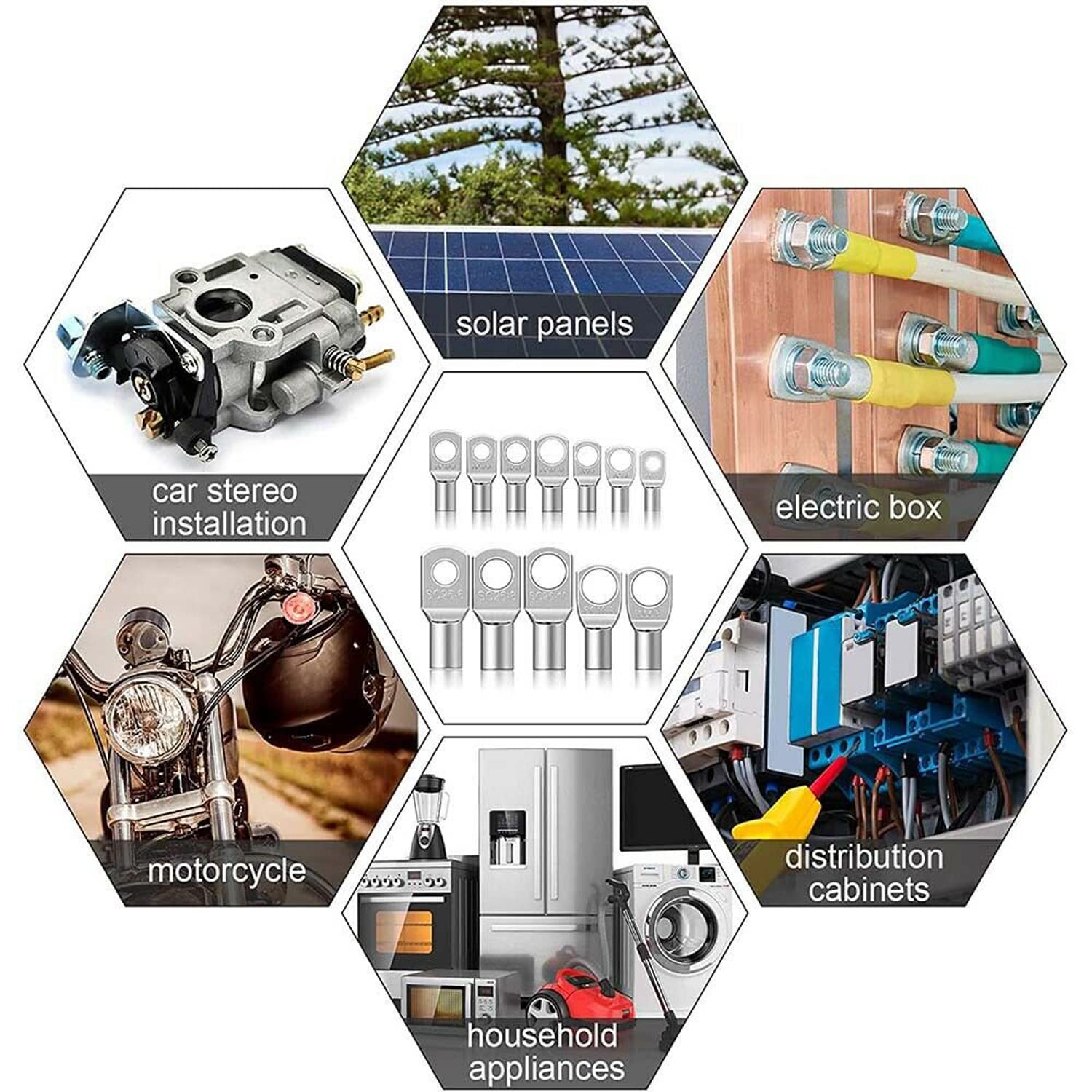 220PCS Tinned Battery Copper Cable Lugs Crimp Terminals Kits Wire Connector Set