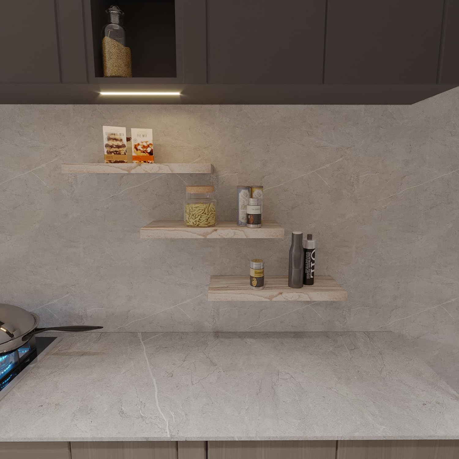 Floating Shelves Wall Shelf Solid Wood Mounted Storage for Bedroom Living Room Set of 3, Rustic Torched Wall Shelves