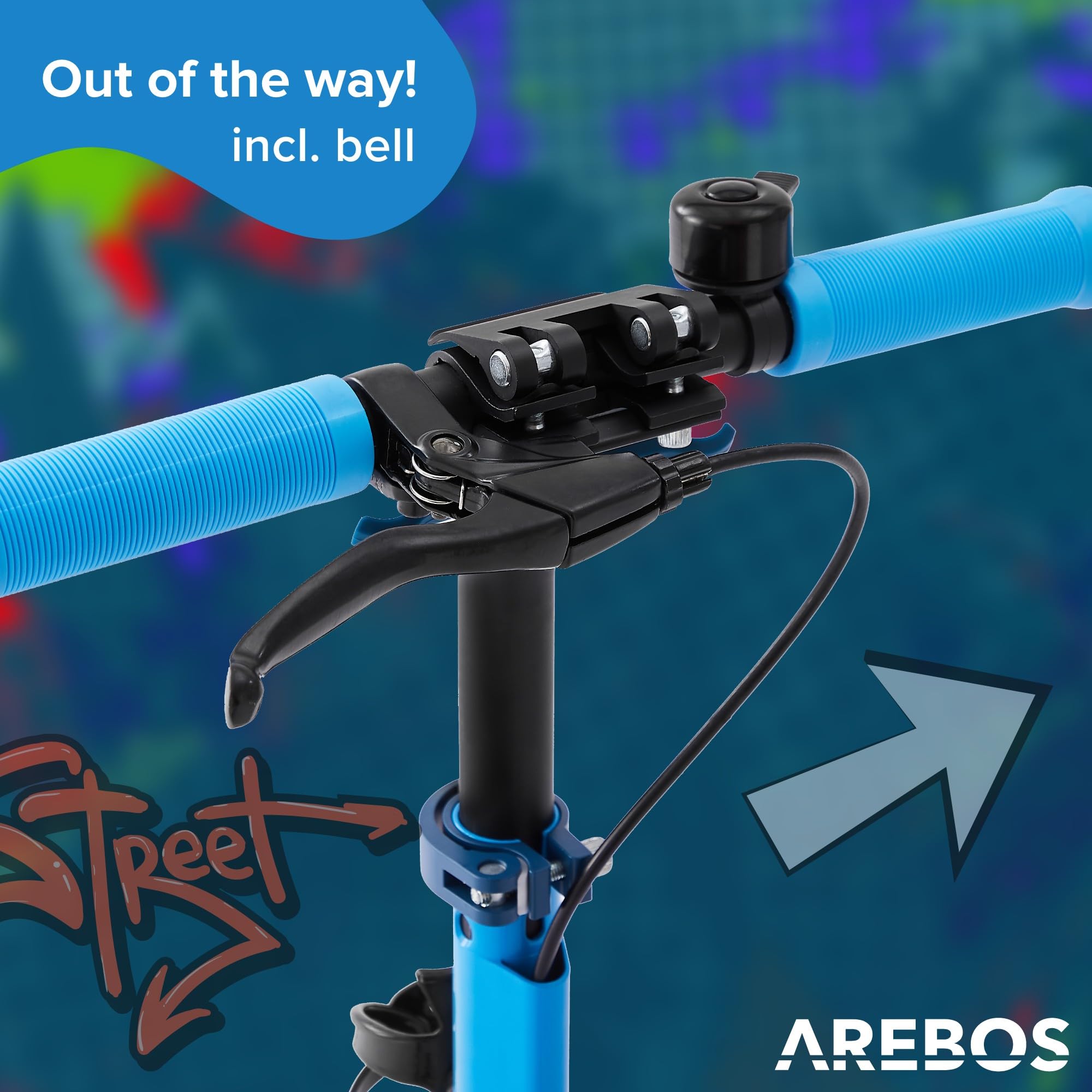 Arebos City Scooter Patinete a Pedales Azul Regulable en Altura Plegable Ruedas LED Freno de Pedal Manual