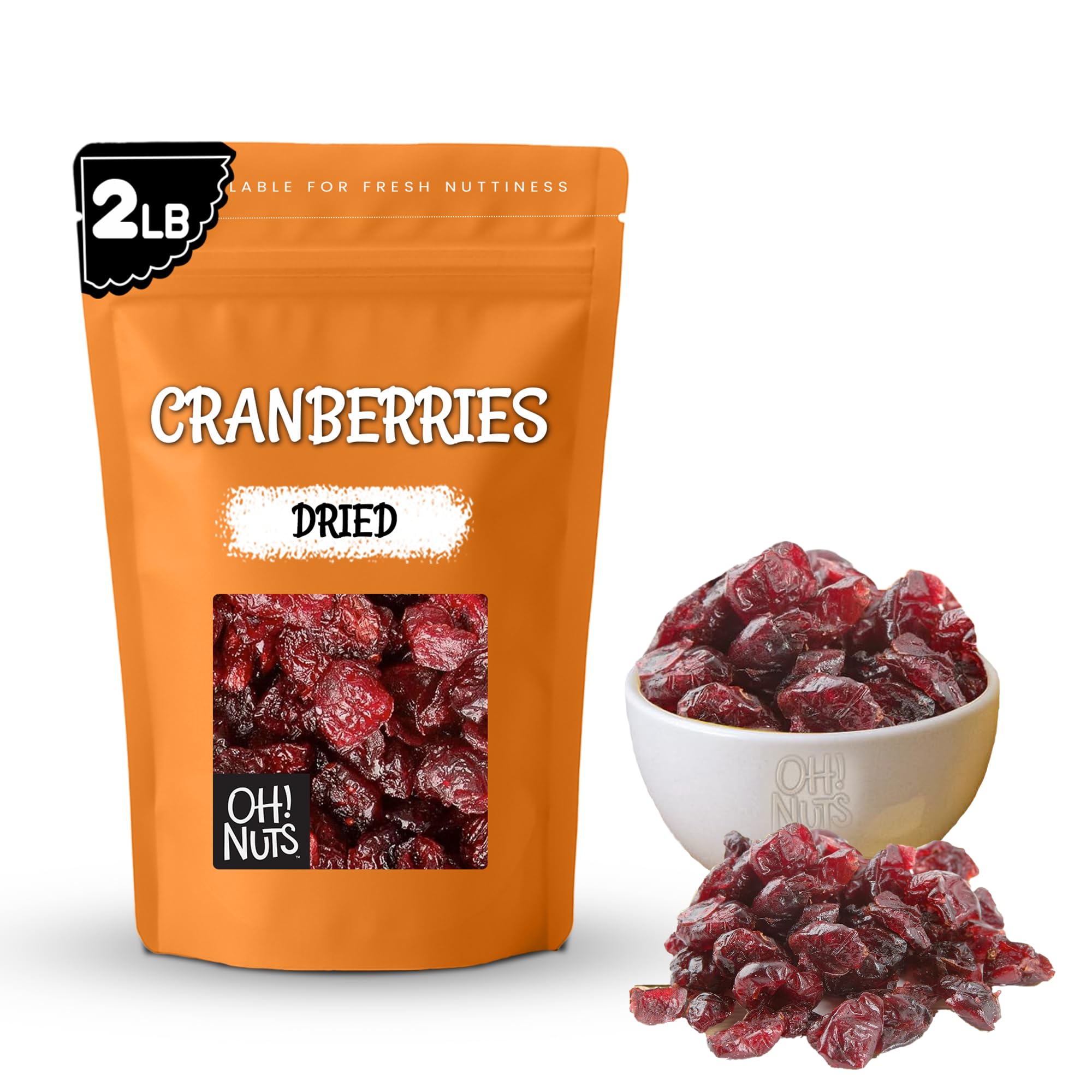 Oh! Nuts Dried Cranberries - 2 lb - Sweetened Dried Fruit - Packed in New York Zip-Seal Bag for Exceptional Freshness