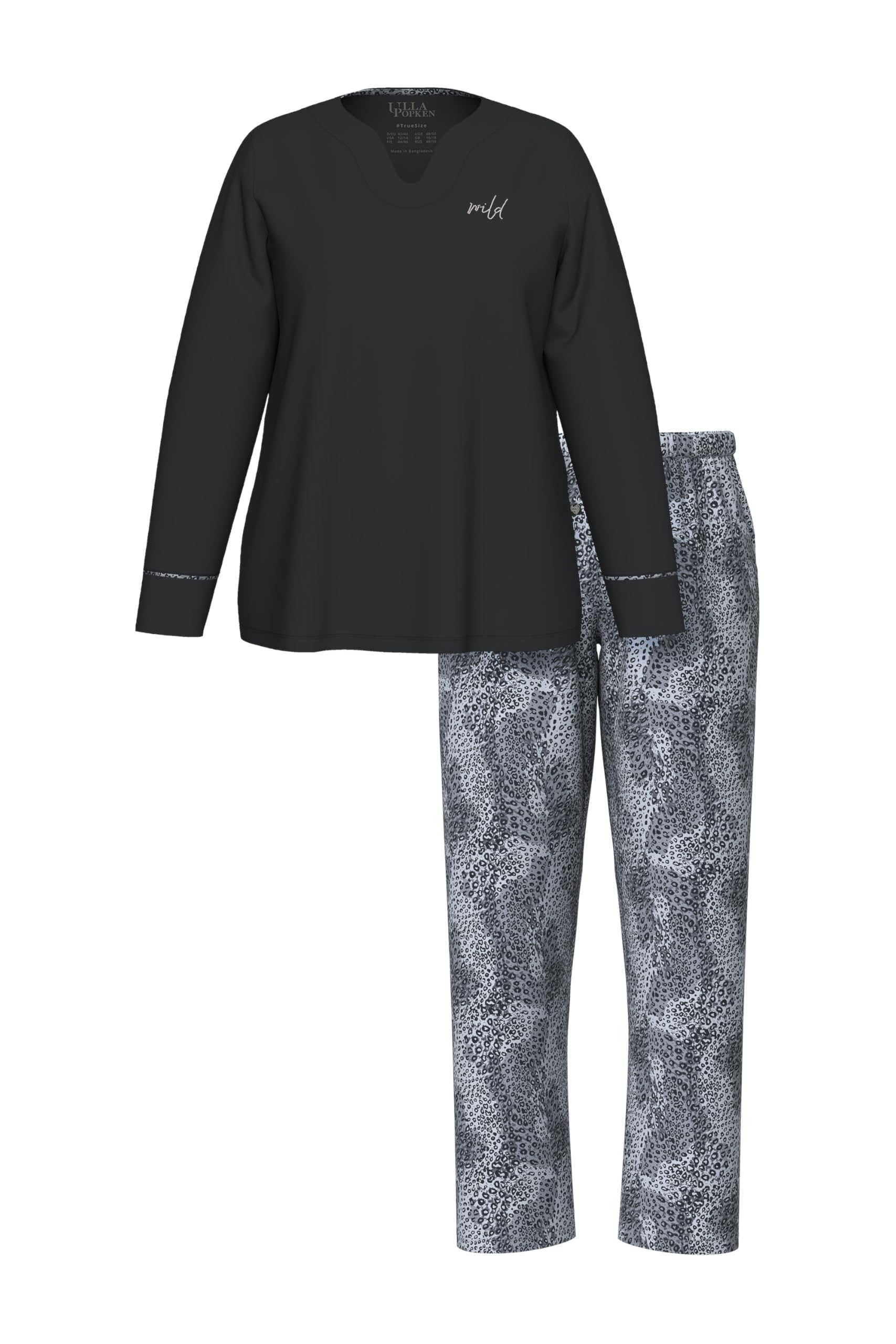 Ulla Popken Pyjama, Zweiteiler, Tunika-Ausschnitt, Langarm Pyjama Femme