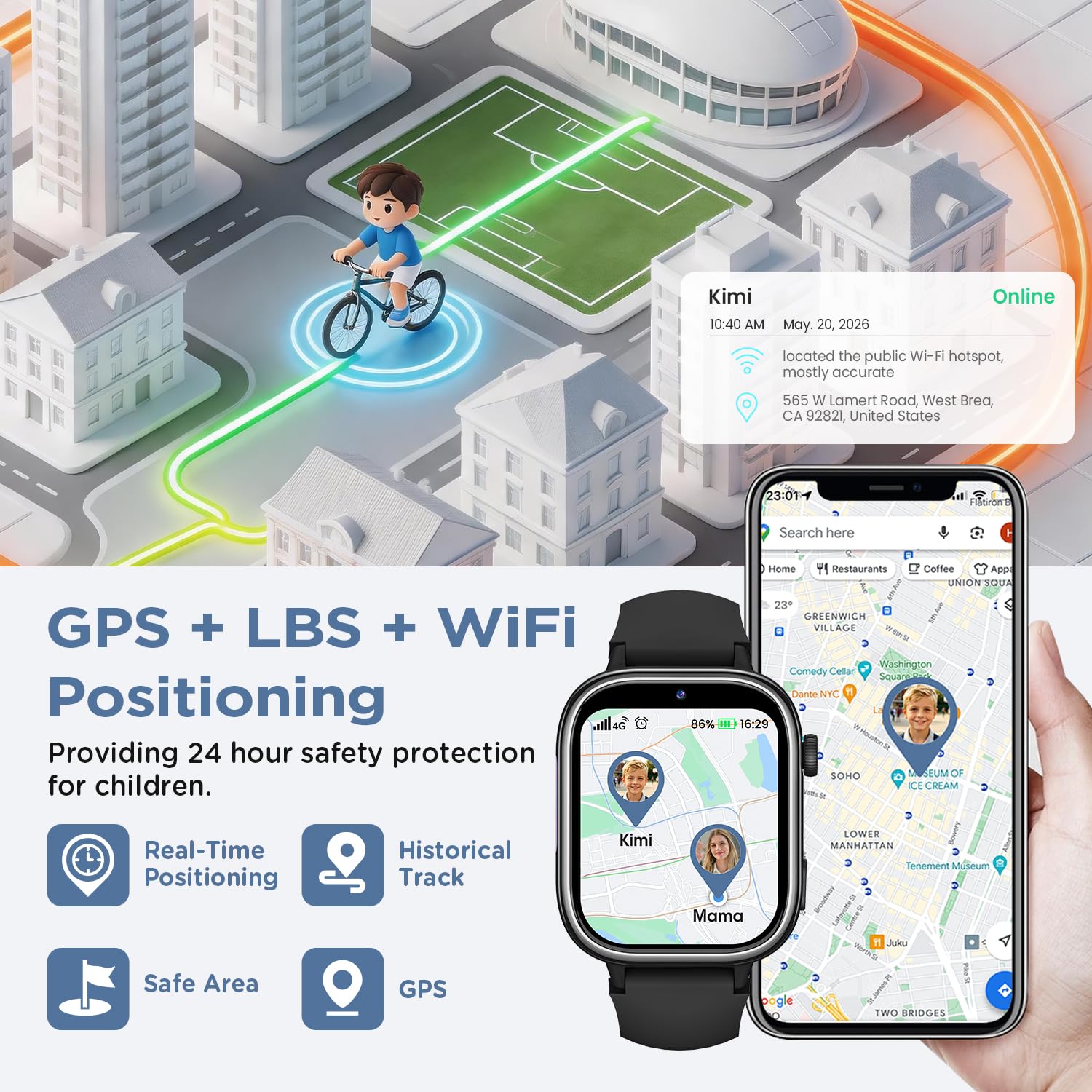 Nouvelle 4G Montre Connectée Enfant avec Appel Vidéo & GPS, IP68 Étanche Smartwatch avec SOS, SMS Chat Vocal, Mode École, Podomètre, Réveil, Suivi du Sommeil, Cadeau pour Garçons et Filles Noir
