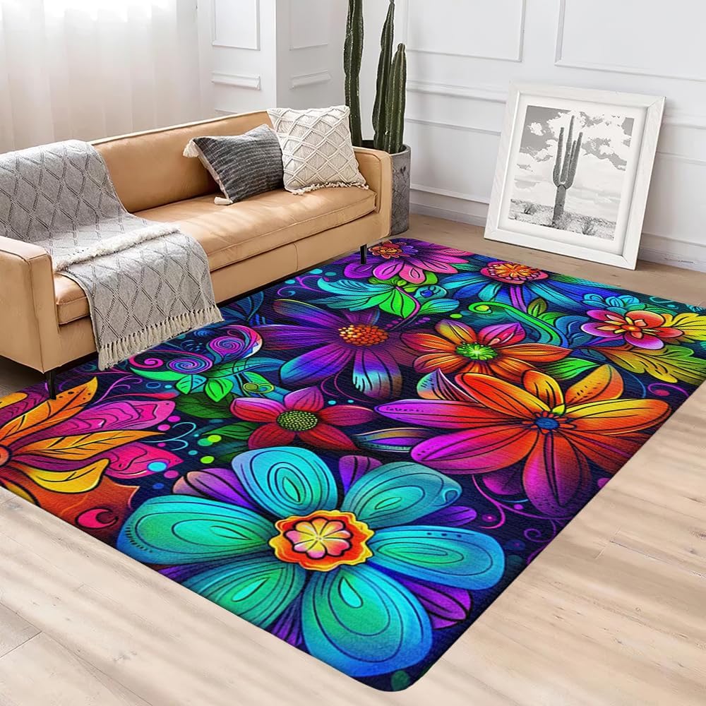 Hippie Area Rug - Peace Sign Rug Vintage Hippie Floor Mat Boho Hippie Bathroom Rugs for Entryway Hippie Bedroom Carpet Washable, Hippie Mat 70s Rugs for Living Room Non Slip