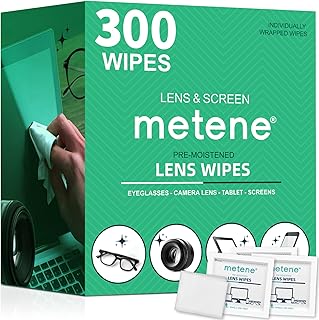 Metene 300 Pack Lens Cleaning Wipes, Pre-Moistened and Individually Wrapped Eyeglass Wipes, Glasses Cleaner for Eyeglasse...
