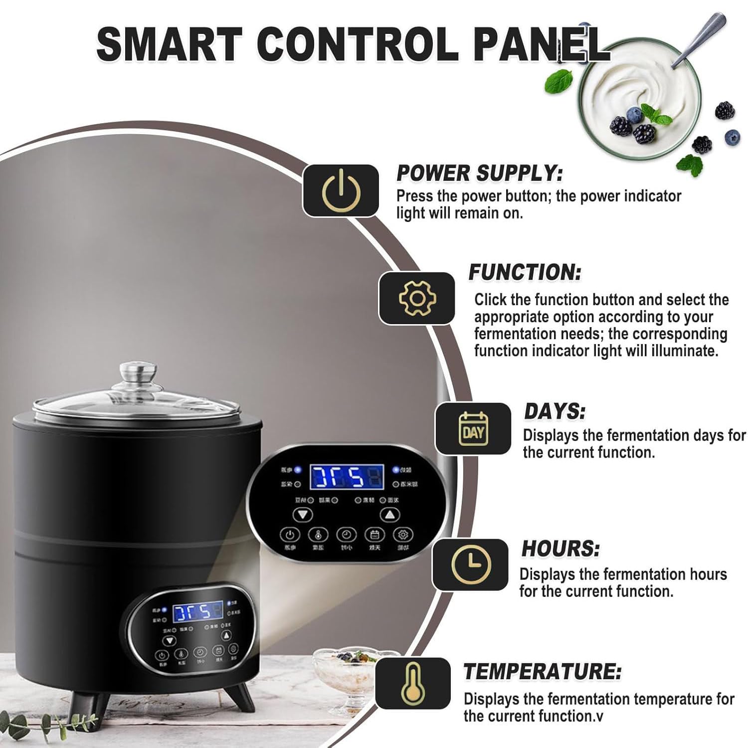 Inteligentna maszyna do produkcji jogurtu o stałej temperaturze, 8 l/12 l, z kontrolą czasu i temperatury, fermentacja w stałej temperaturze 360°, komercyjna maszyna do produkcji jogurtu Black-8L