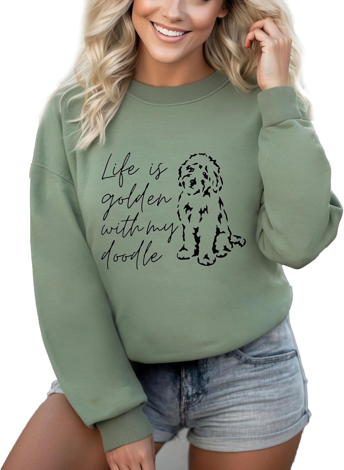 Golden Doodle Mama Women's Long Sleeve Crewneck Dog mom Sweatshirt Golden Doodle Mama Print Graphic Shirts Pullover Tops - Image 4