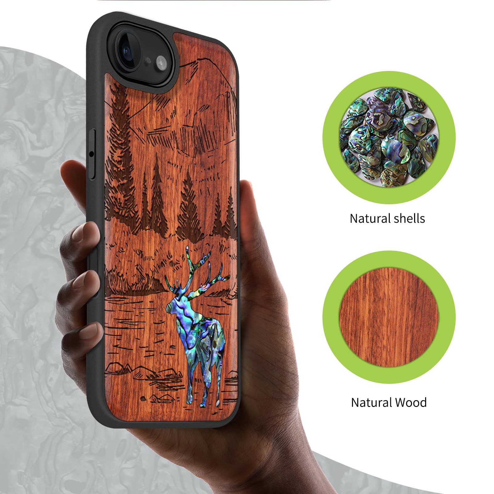 Carveit Funda Magnética De Madera Para IPhone 16e, Grabado Artesanal De Madera Y Carcasa Incrustada Hecha A Mano, Cubierta De TPU A Prueba De Golpes, Compatible Con Cargadores Inalámbricos MagSafe