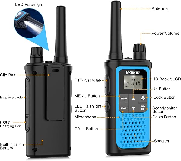 NXGKET NXGKET Walkie Talkies for Adults Long Range,3Pcs PMR446 Rechargeable walkie talkie w/Built-In Batteries,16 Channels Radios with USB Type-C Cable,VOX Hand-free Auto Squelch for Outdoor Camping Hiking in use