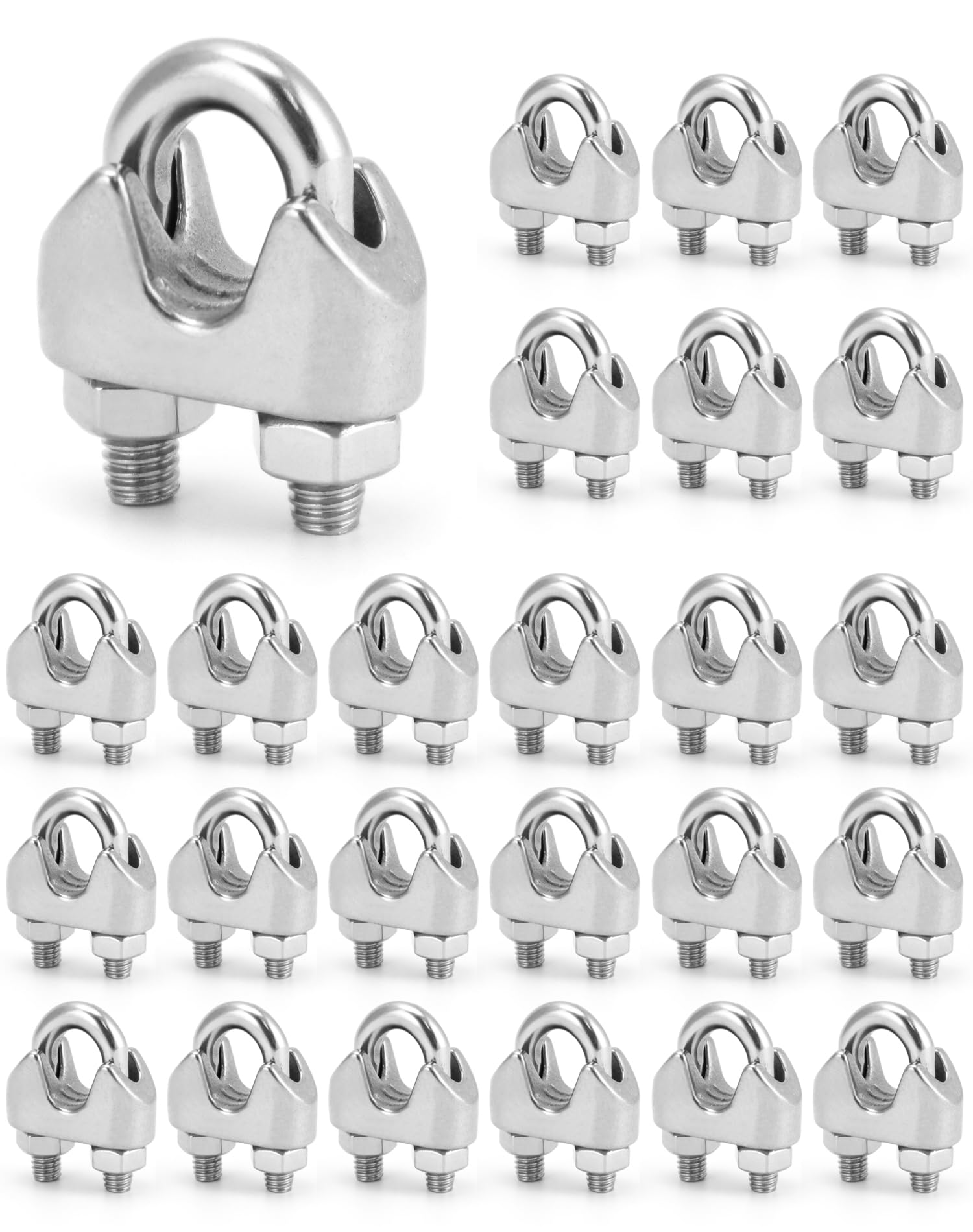 QWORK Lot de 25 colliers de serrage M8 de 0,6 cm, grand boulon en U, serre-câbles en acier inoxydable 304, connectez 2 couches de fil pour former une boucle