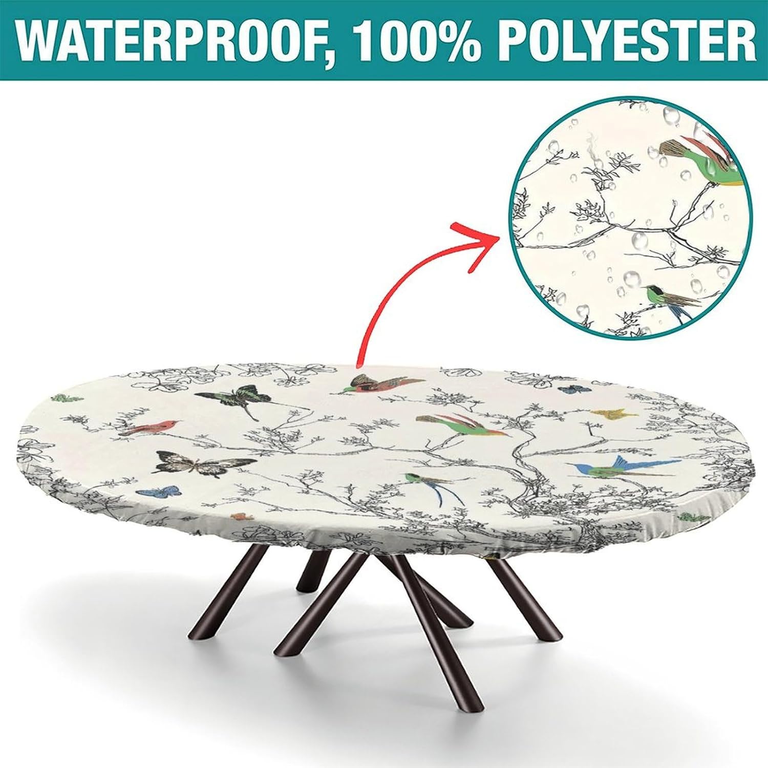 Dining Table Covers, Spring Pattern Printed on Elastic Table Cover, Table Pads for Dining Room Table Rectangular, Fits for 42" x 60" Oval Table