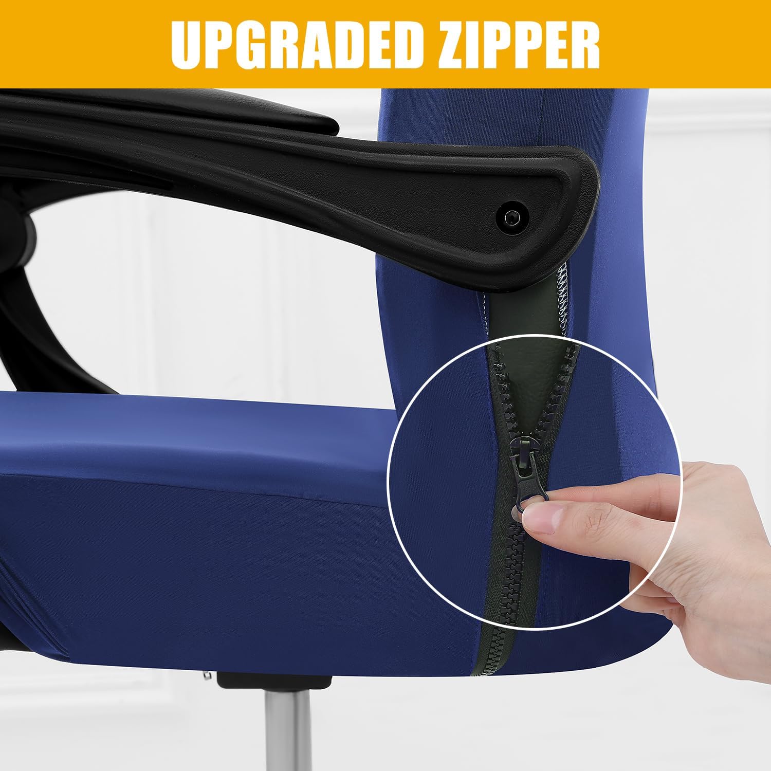 Smiry Stretch Printed Office Computer Chair Covers, Universal Desk Rotating Chair Slipcovers Removable Washable, Soft Fit Anti-Dust Spandex Protector Cover with Zipper, Navy